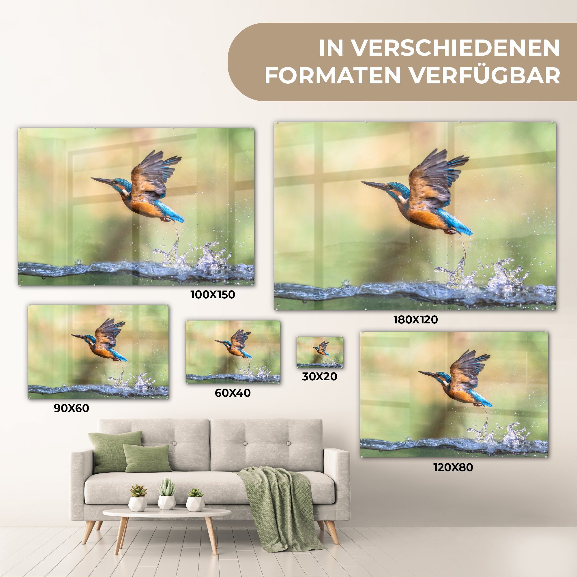 Acrylglasbilder Eisvogel Fliegen, - & St), Schlafzimmer Wasser - MuchoWow (1 Wohnzimmer Acrylglasbild