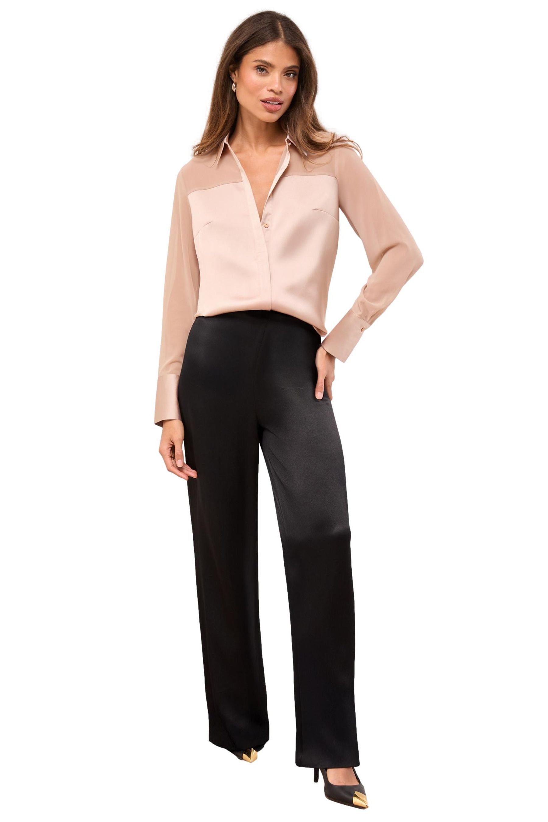 LIPSY Langarmhemd Lipsy Langarmbluse aus Satin und Chiffon, Regular (1-tlg) günstig online kaufen