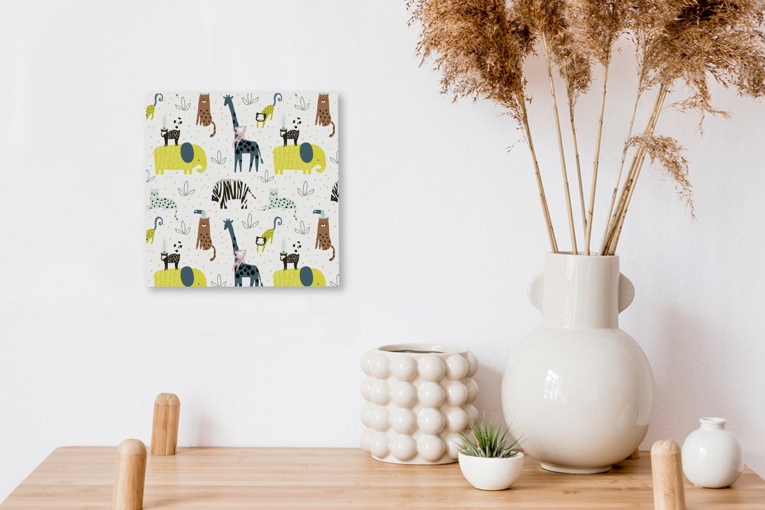 OneMillionCanvasses® Leinwandbild Dschungel - Giraffe Bilder (1 für St), Leinwand Wohnzimmer - Affe, Schlafzimmer