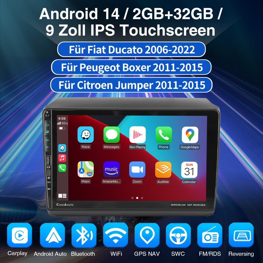 ESSGOO DAB+ Android 15 Für Citroen Jumper Fiat Ducato Peugeot Boxer Carplay Autoradio (RDS, 4+64GB(optional), DAB (optional), FM, AM, DAB+ (optional), Carplay Android Auto Bluetooth EQ USB GPS Navi WIFI Touchscreen)