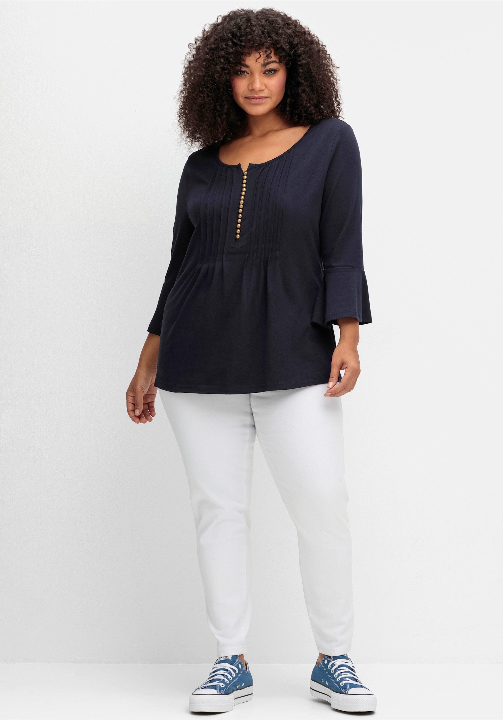 sheego by Joe Browns T-Shirt 3/4-Arm-Shirt . mit Biesen und Volant-Ärmeln günstig online kaufen