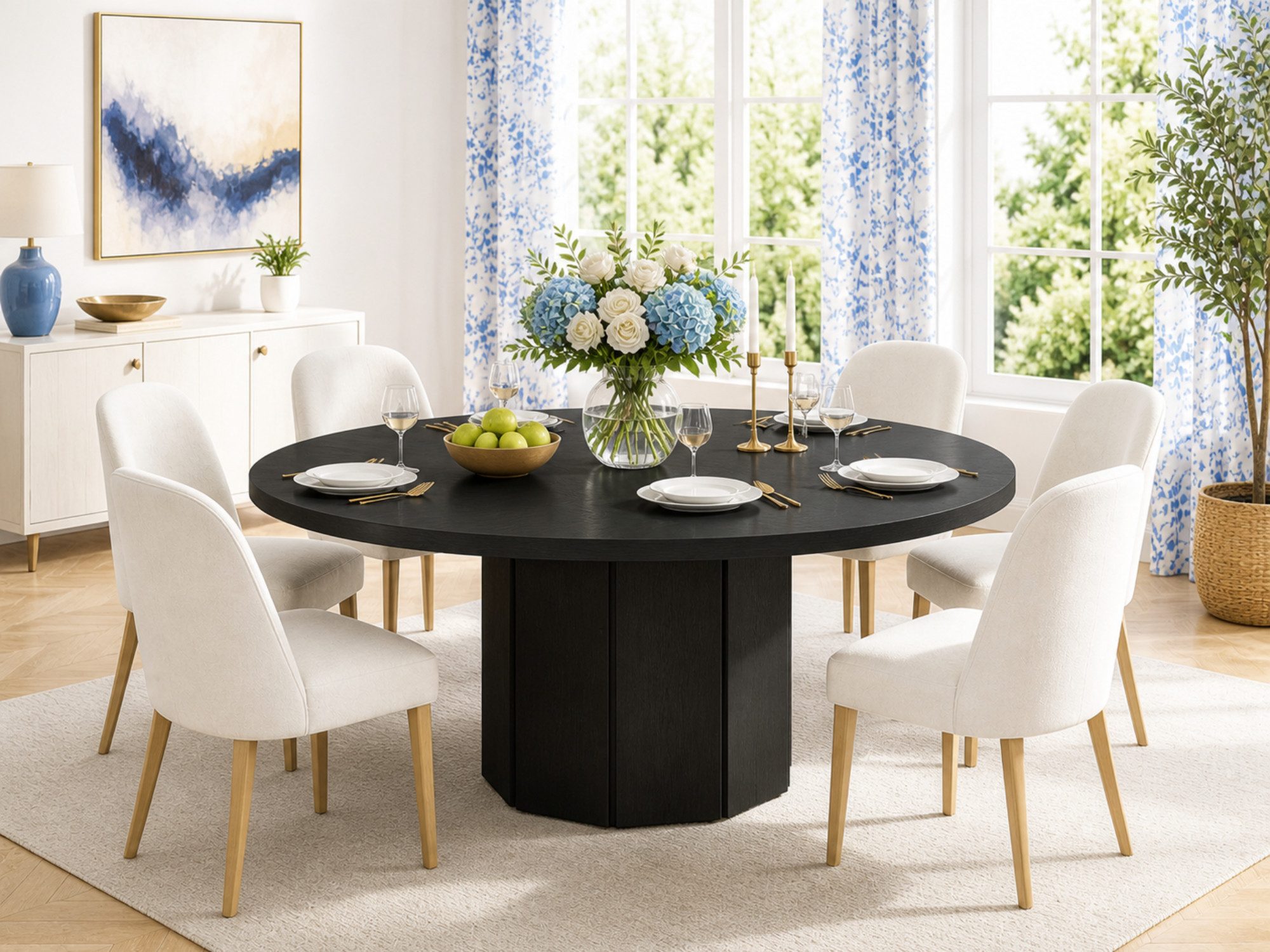 mukuhi Esstisch TISCH Rund 120 cm Schwarz Esszimmertisch 4-6 Personen Modern
