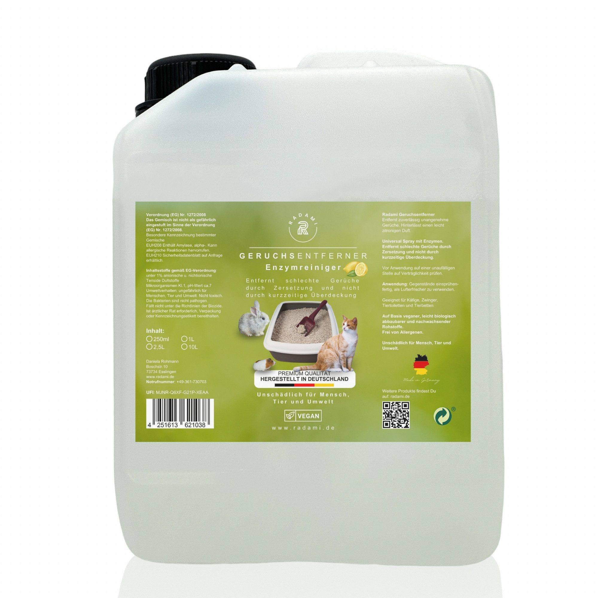 Radami Geruchsentferner 5L Tier Geruchsentferner geegn Katzenurin & Tiergerüche Enzymreiniger