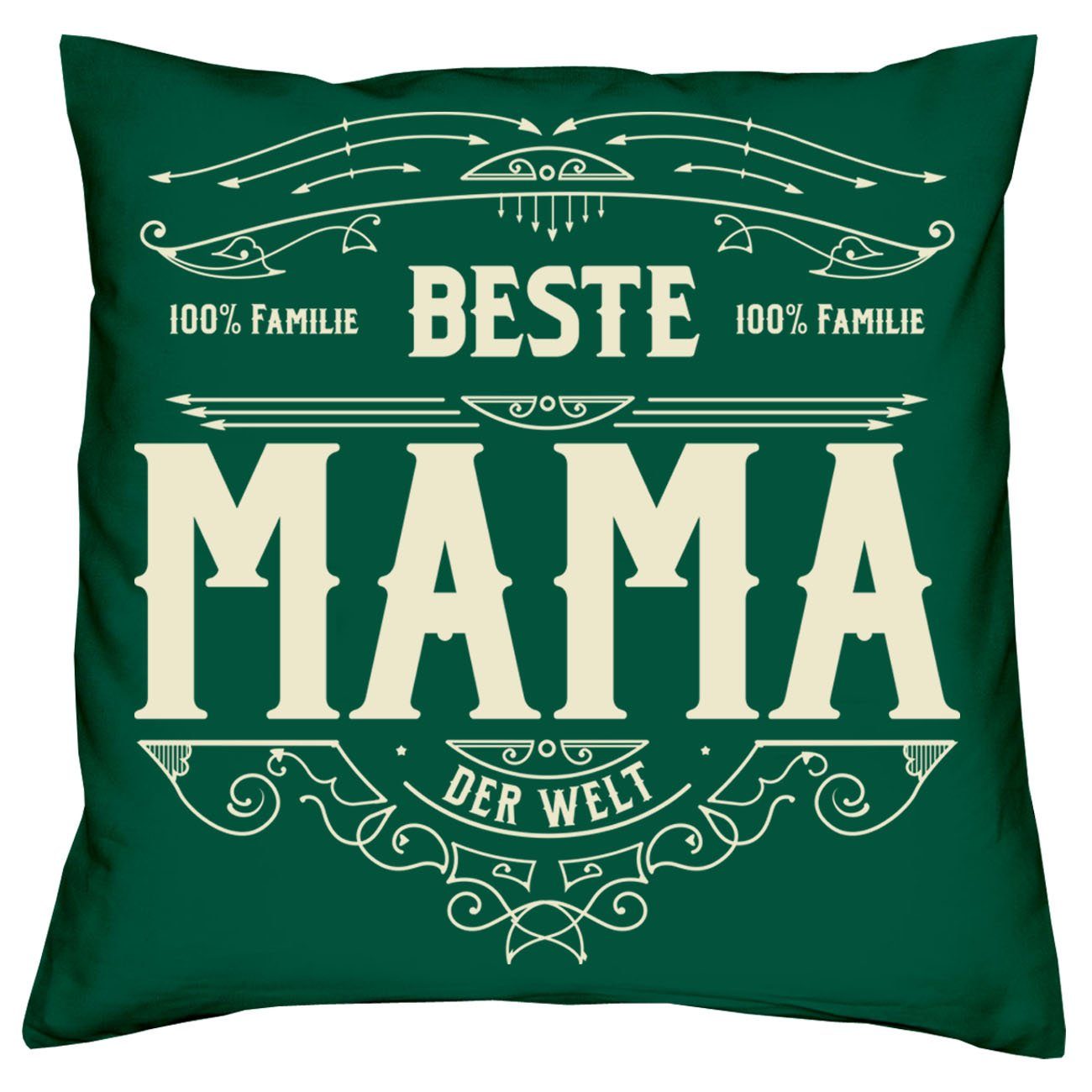Soreso® Dekokissen Kissen Beste Mama & Urkunde, Geschenke Weihnachten Geburtstag Muttertag dunkelgrün