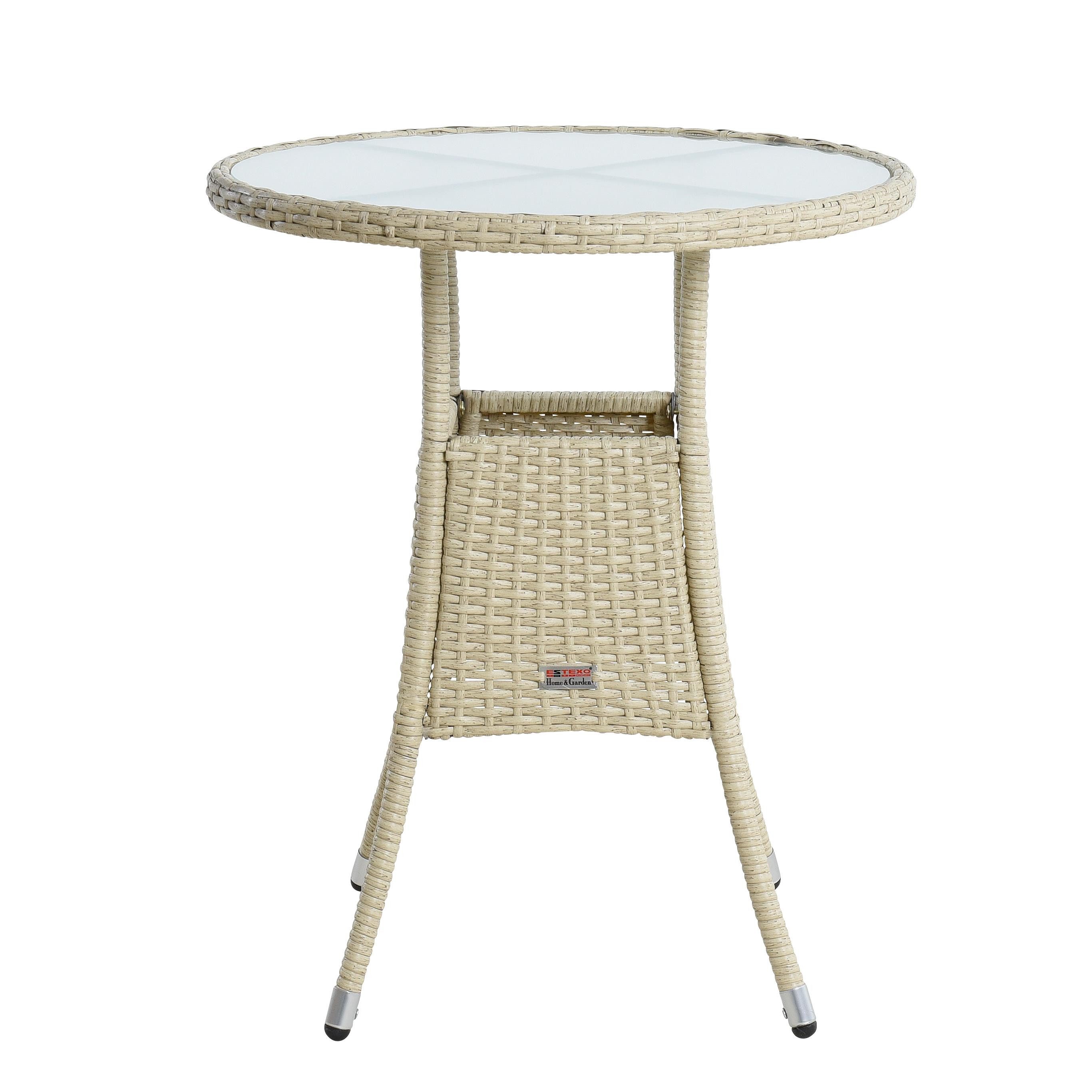 ESTEXO Gartentisch Beistelltisch Tisch Polyrattan Rattan Balkontisch Rund Beige