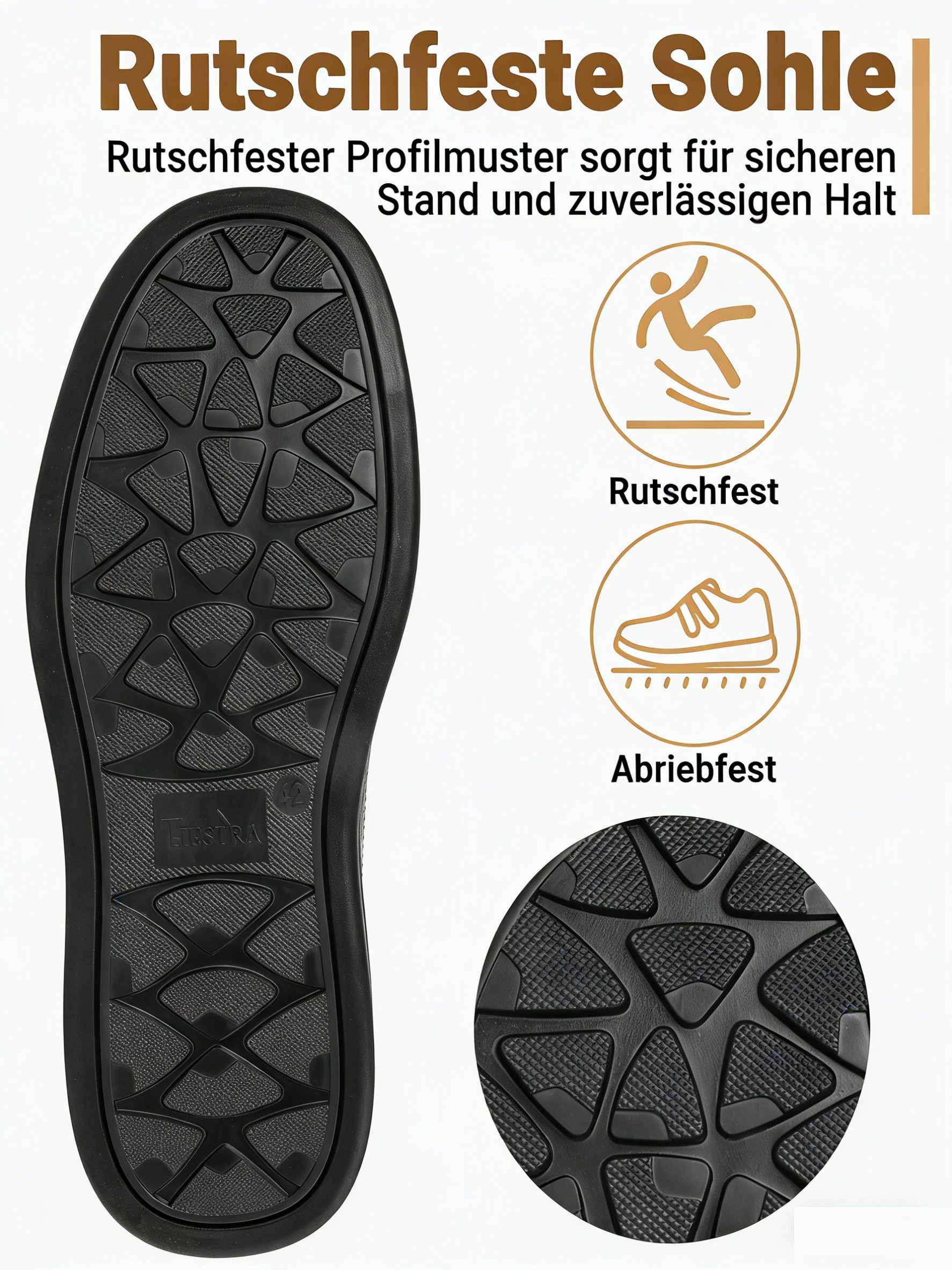 TIESTRA Herren Weite Lederschuhe mit Klettverschluss, Größen 42-46 Klettschuh Bequeme Extra Weite Alltagsschuhe, Rutschfeste Gummisohle – Bild 5 von 5