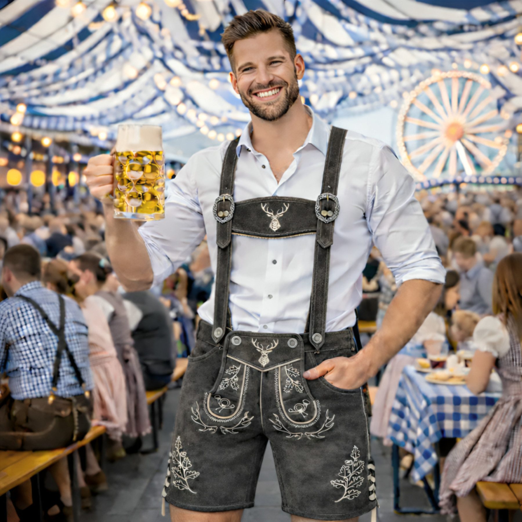 PAULGOS Trachtenhose Herren Lederhose Kurz mit Trägern 100% Echtleder - HK5
