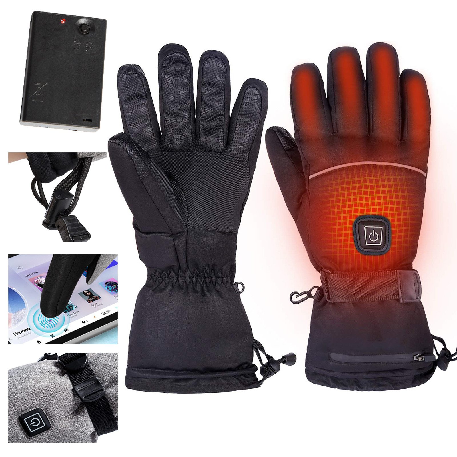 BTTO Hsch. Fahrradhandschuhe Winter Handschuhe Beheizte 3AA-Batterie Touchscreen-Handschuhe Sporthandschuhe 3 Temperatur Thermo Handschuhe für Damen&Herren