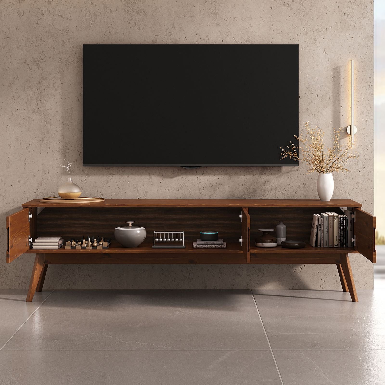 IDIMEX Lowboard TIVOLI, TV Lowboard aus Massivholz mit 3 Türen Kastanie Finish