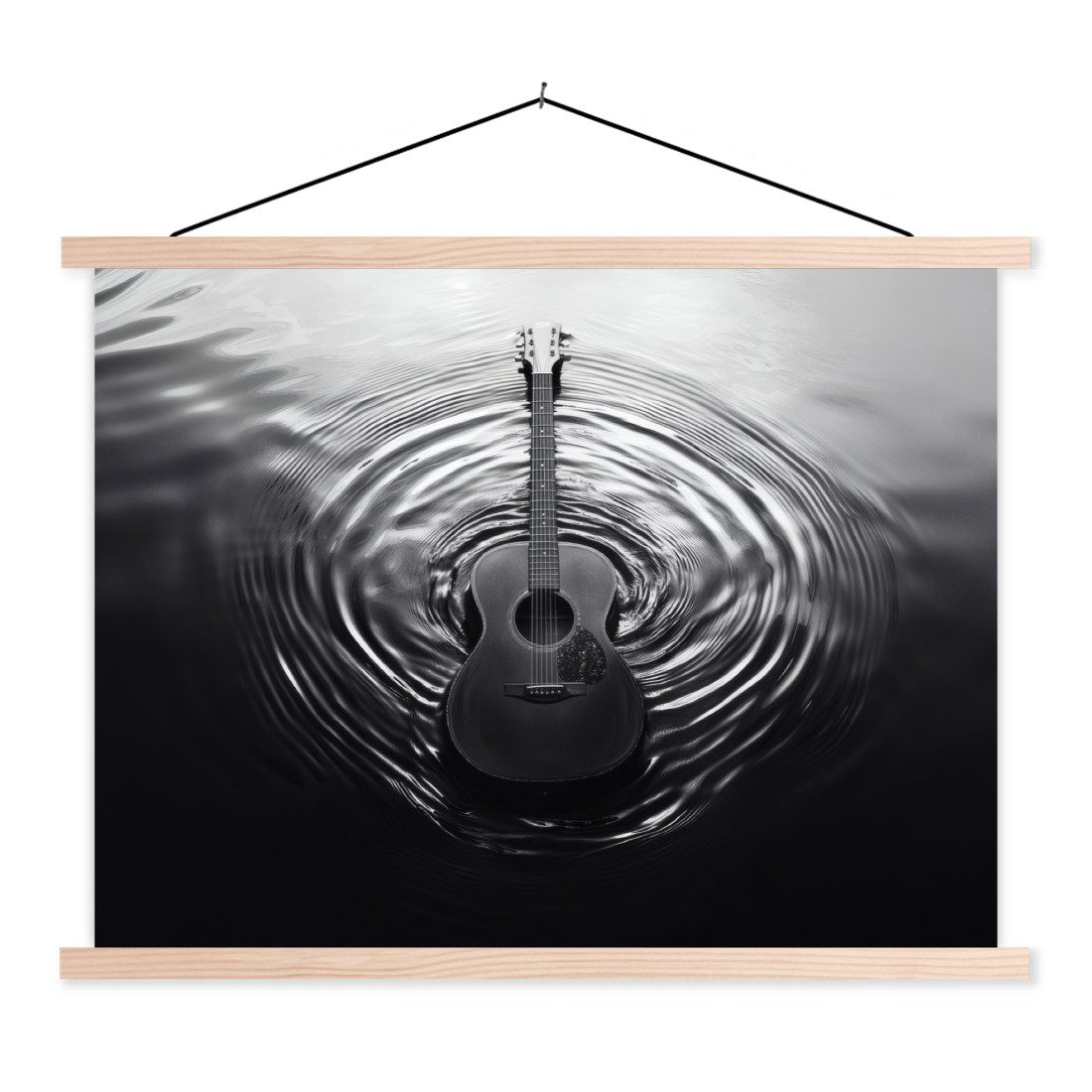 MuchoWow Poster Gitarre - Holz - Wasser, (1 St), Posterleiste, Textilposter für Wohnzimmer, Bilderleiste, 40x30 cm
