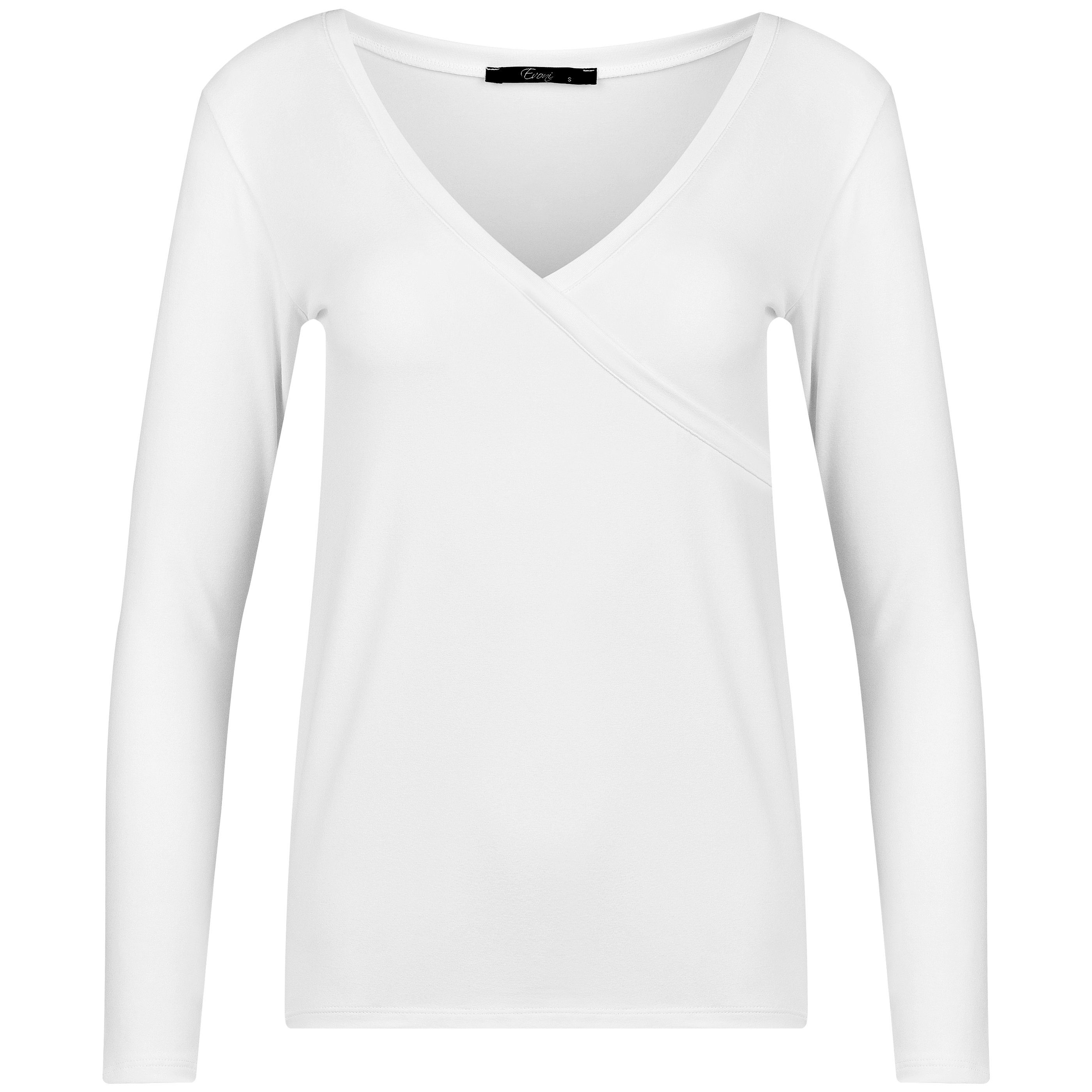 Evoni Langarmshirt Damen Basic Shirt Langarm Baumwolle mit V-Ausschnitt