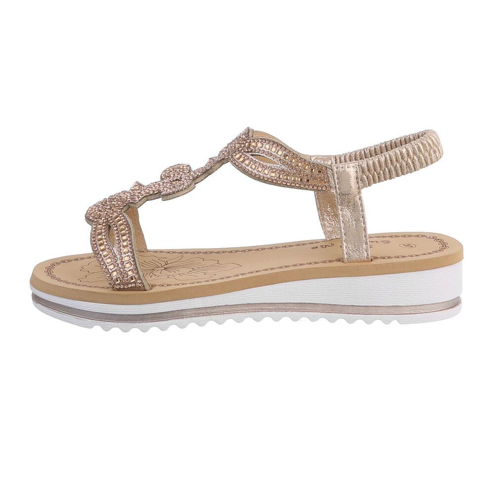Ital-Design Damen Freizeit Riemchensandalette Keilabsatz/Wedge Keilsandaletten in Gold