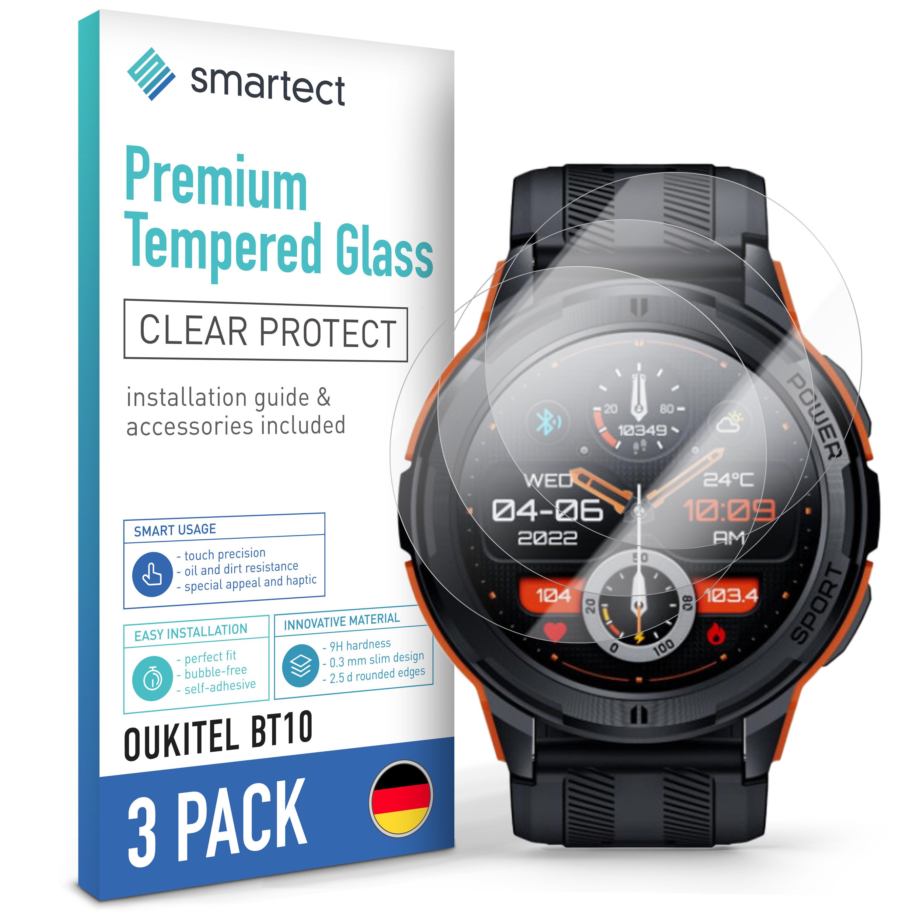 smartect Displayschutzglas Schutzglas Panzerfolie Klar für Oukitel BT10, Set, 3 Stück, Schutzfolie Glasschutz Bildschirm