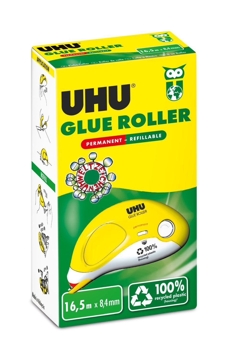 UHU Klebeband UHU Kleberoller GLUE Roller, permanent, 8,4 mm x 16,5 m