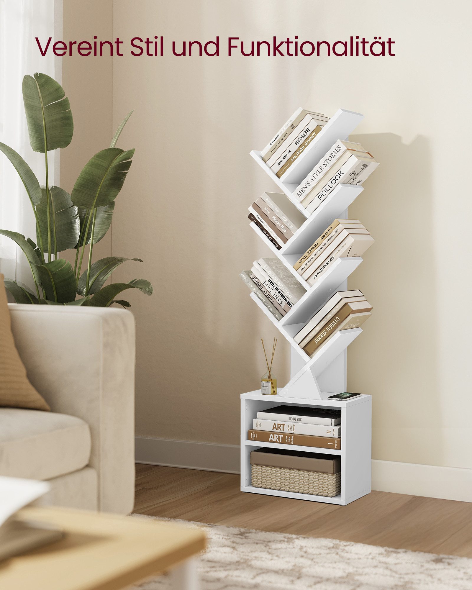 VASAGLE Bücherregal, Baumform, Standregal, Eckregal, Aufbewahrungsregal, 2 Fächer