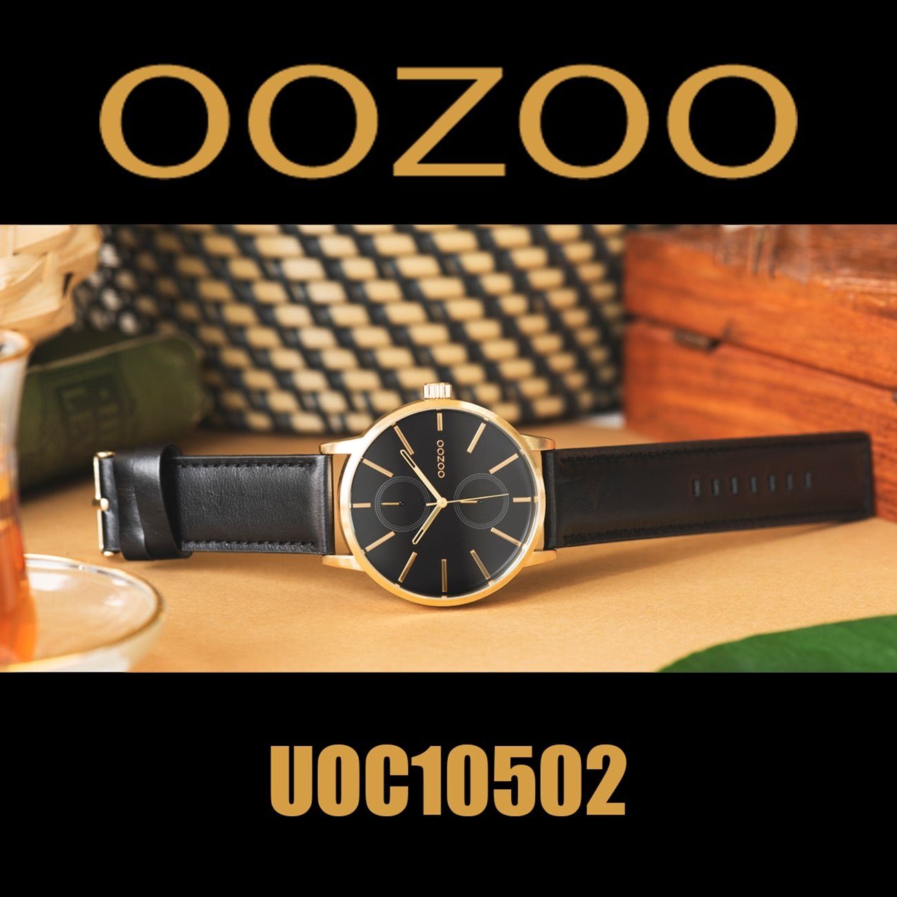 OOZOO Quarzuhr Oozoo Lederarmband Herrenuhr schwarz, (ca. rundes Unisex 50mm) groß Uhr Quarzuhr, Damen, Gehäuse, Leder C10502