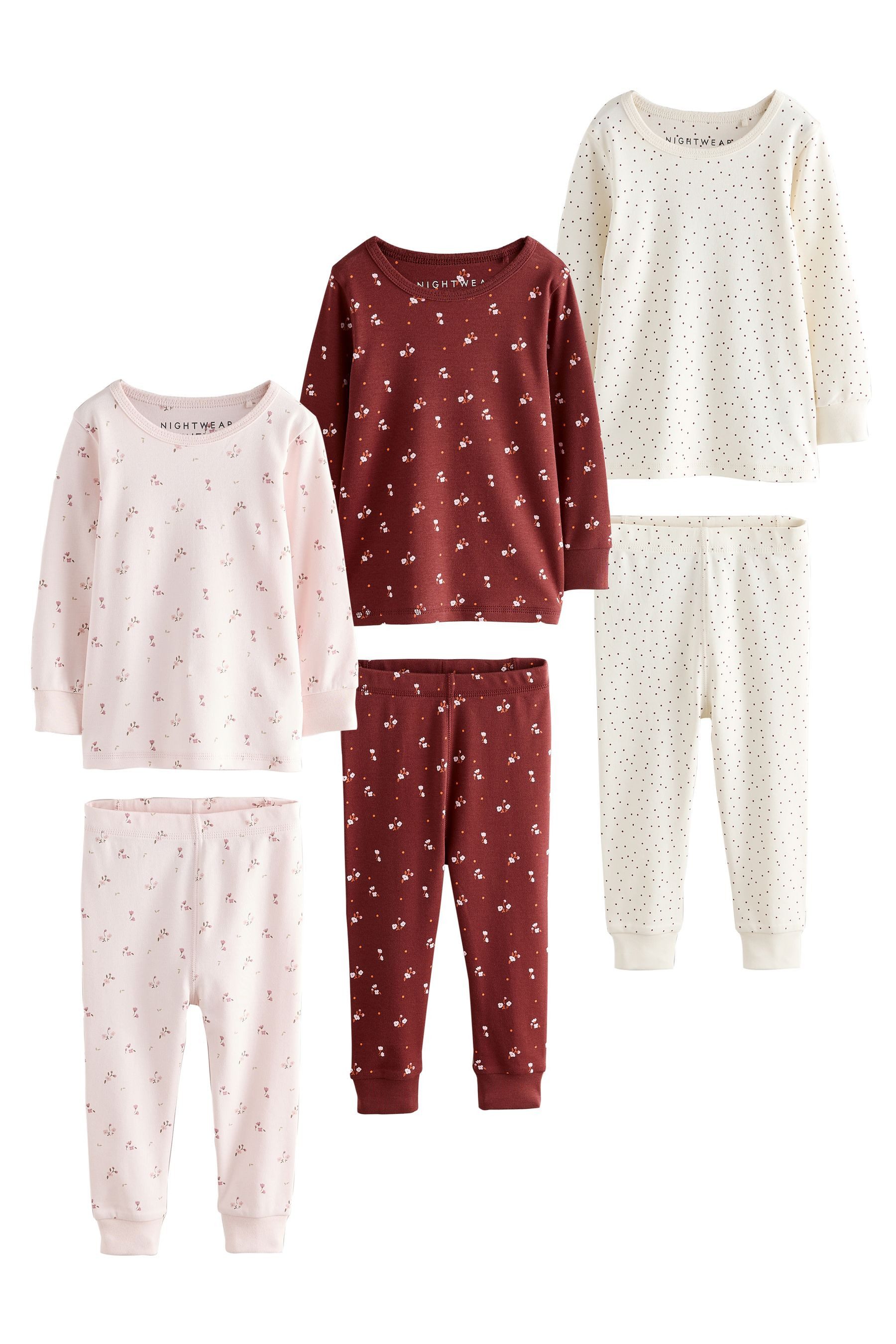 Next Pyjama Snuggle Schlafanzüge mit Blümchenprint, 3er-Pack (6 tlg)