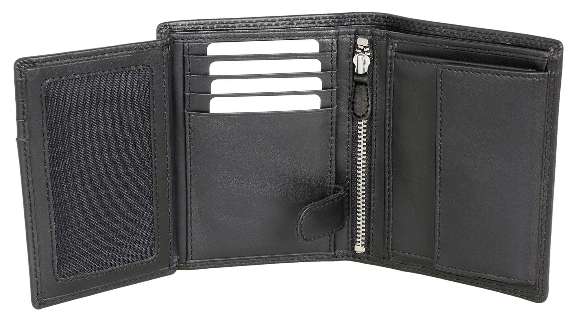 Brown Bear Geldbörse Modell 8005 D LF mit Reißverschlussfach und 11 Kartenfächern, aus Echtleder mit RFID Schutz Schwarz