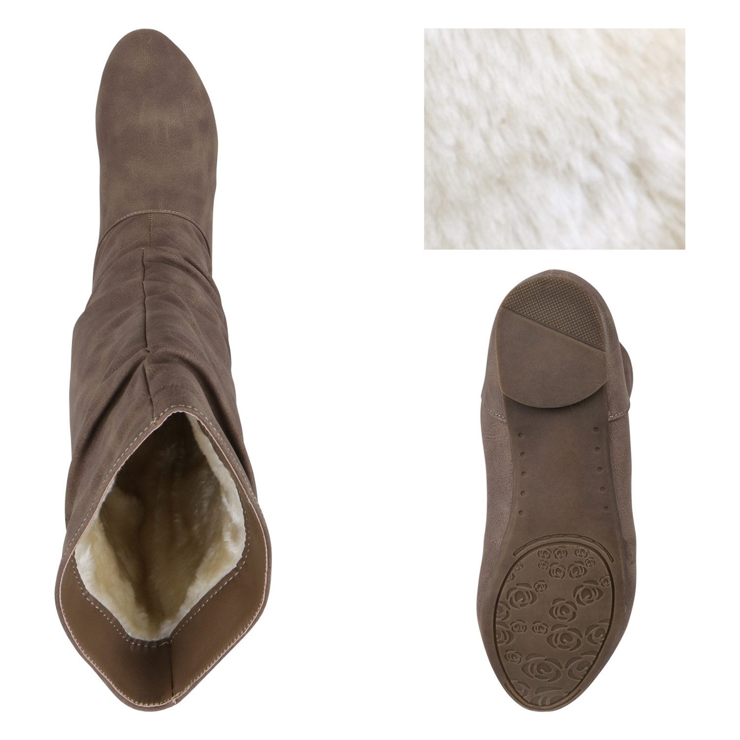 VAN HILL 820241 Schlupfstiefel Damen Schlupfstiefel Warm Gefütterte Stiefel Leder-Optik