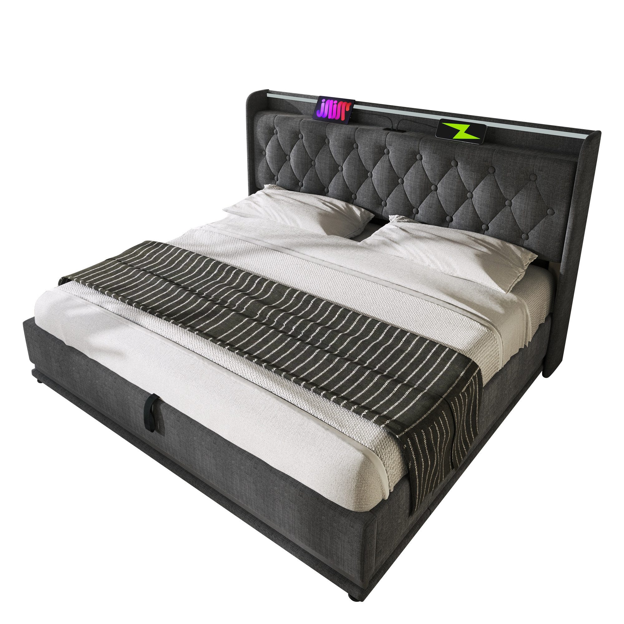 TavilaEcon Boxspringbett mit gepolstertem Kopfteil, 360° LED, USB Typ-C, hy günstig online kaufen