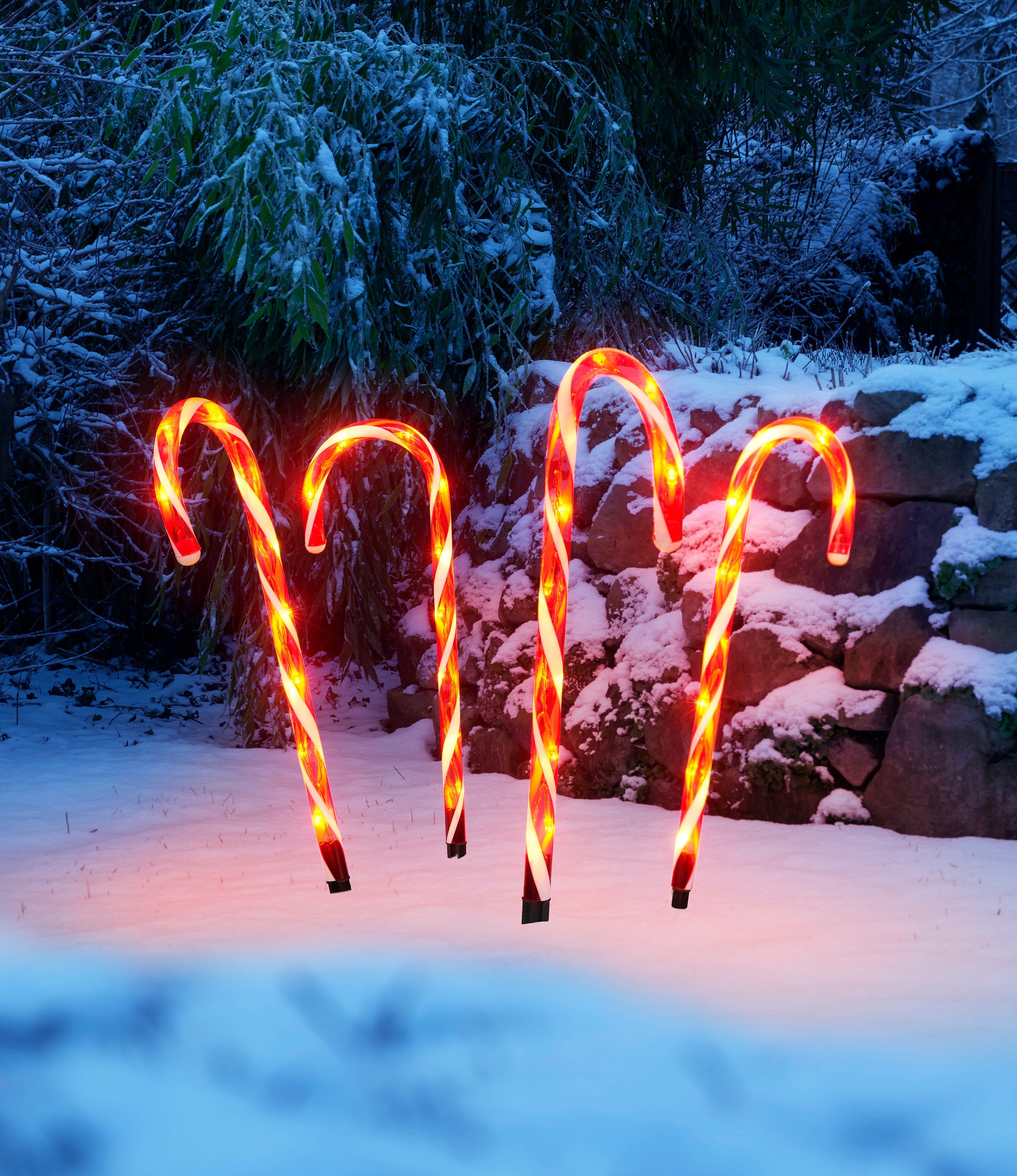 IC Winterworld LED Gartenleuchte Weihnachtsdeko rot, Gartenstecker, Zuckerstangen-Design, mit Timerfunktion – Bild 4 von 5
