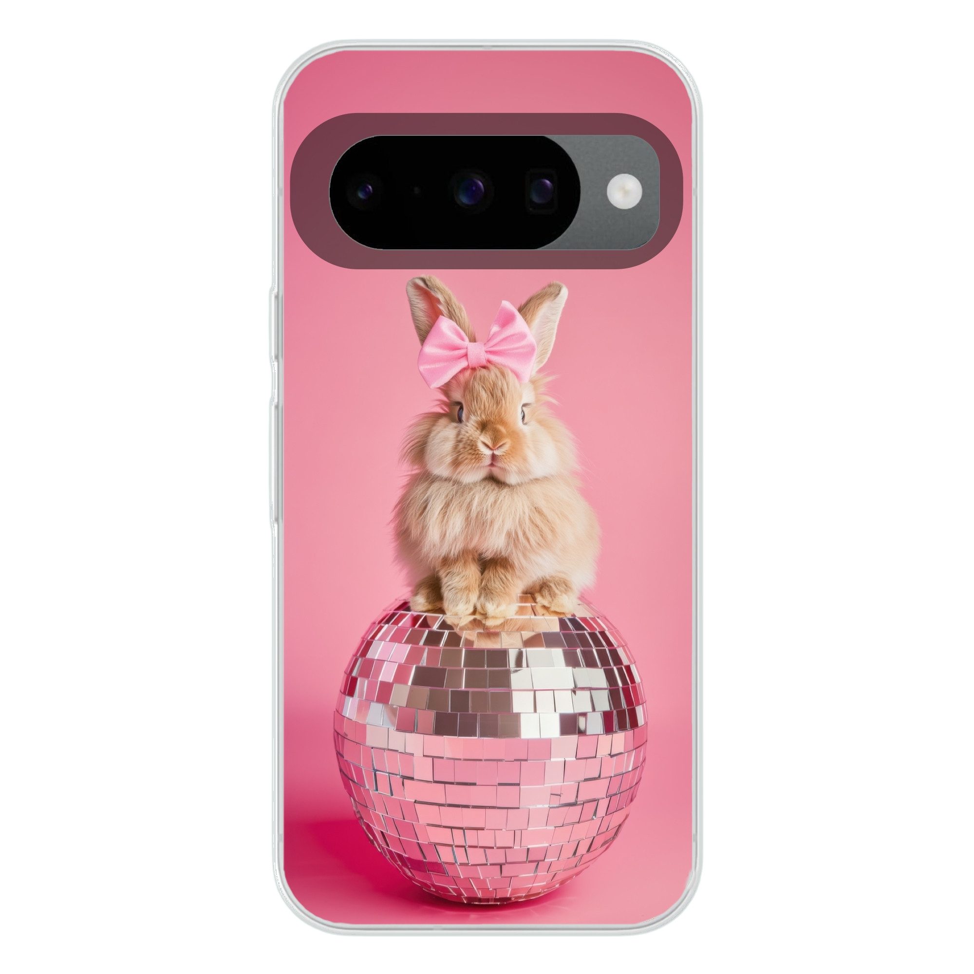 MuchoWow Handyhülle für Google Pixel 10 Pro Schleife - Discoball - Kaninchen, Handy Case, Silikon, Bumper Case Dünn