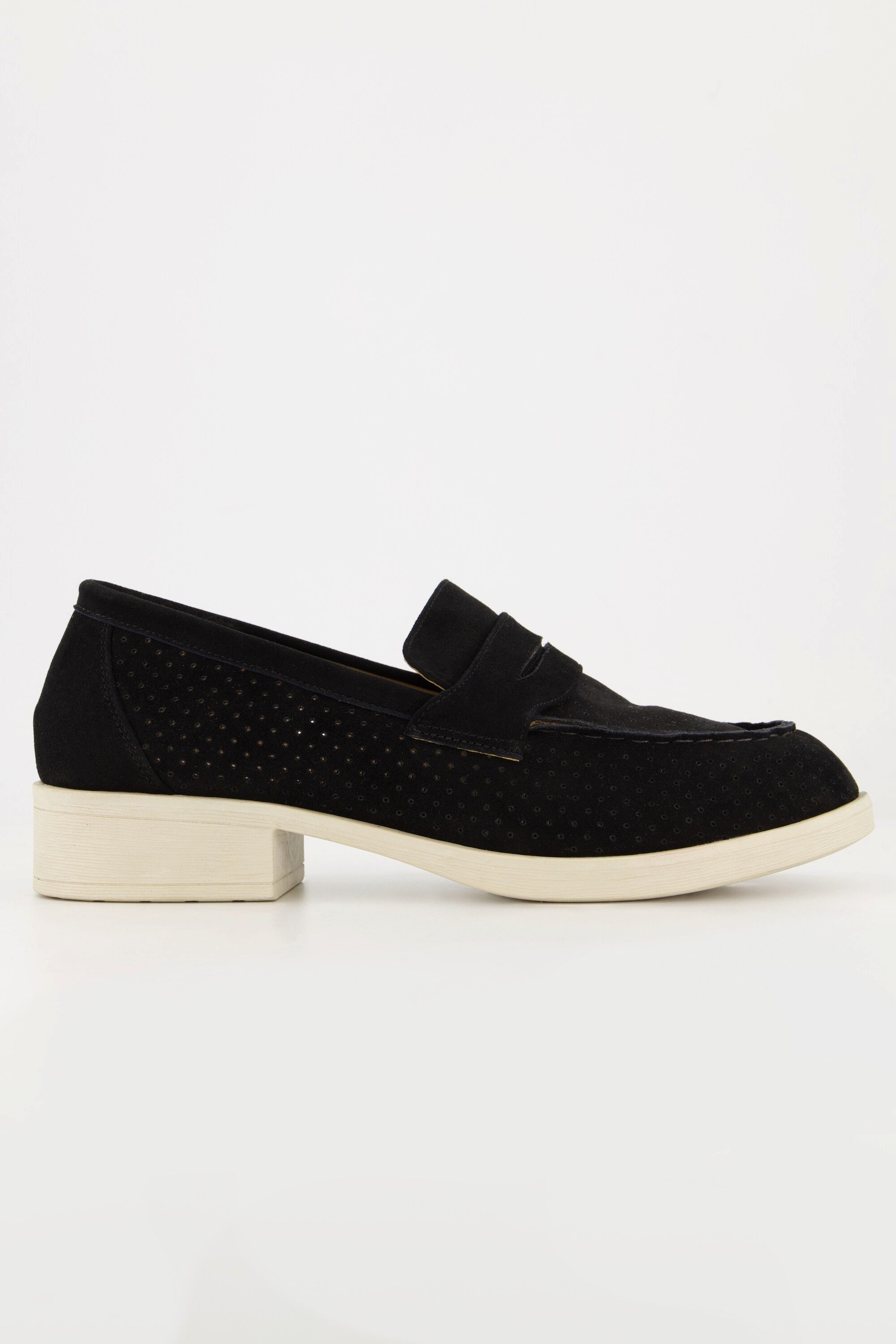 Ulla Popken Leder-Loafer Veloursleder Textilfutter Blockabsatz Mokassin
