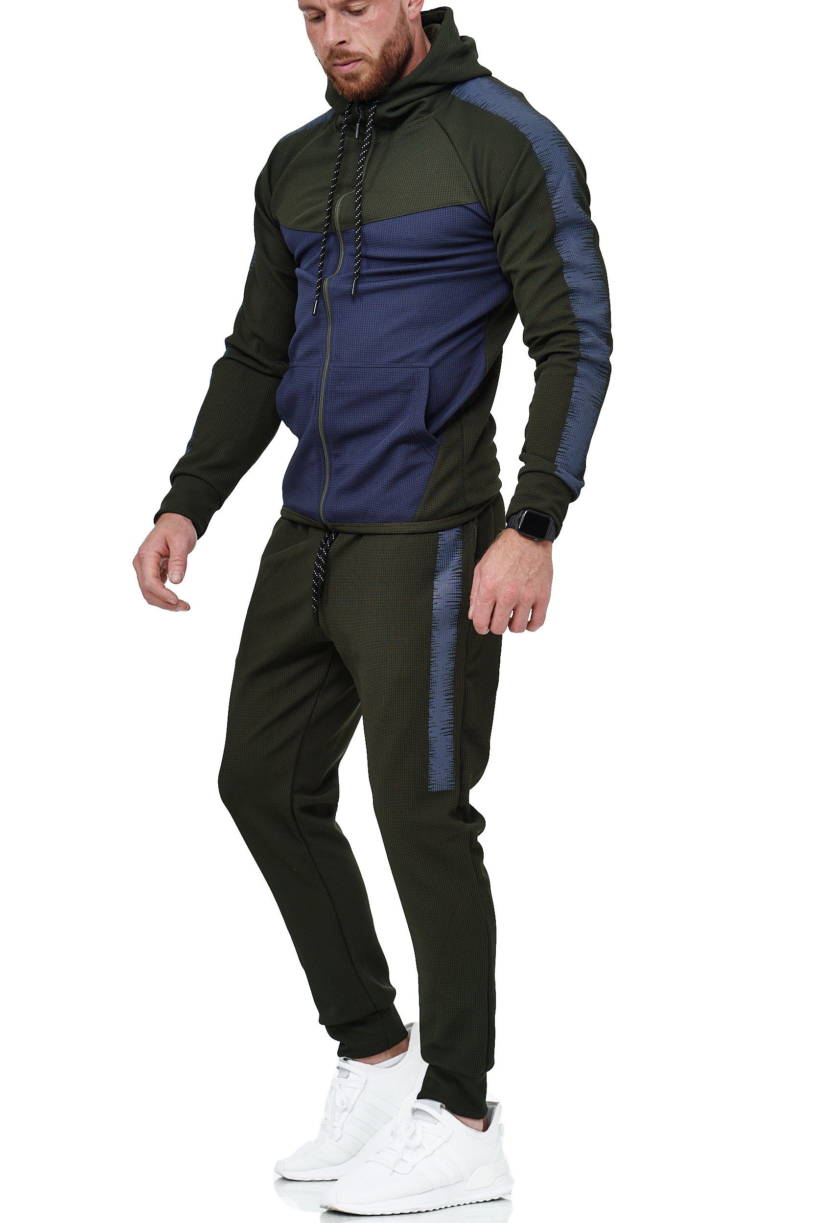 L.gonline Freizeitanzug Herren Jogging-ANZUG, mit Bündchen und Tunnelzug (Kapuzenjacke mit Reißverschluss, Hose, 2-tlg., im modischem Design), Fitness Freizeit Casual