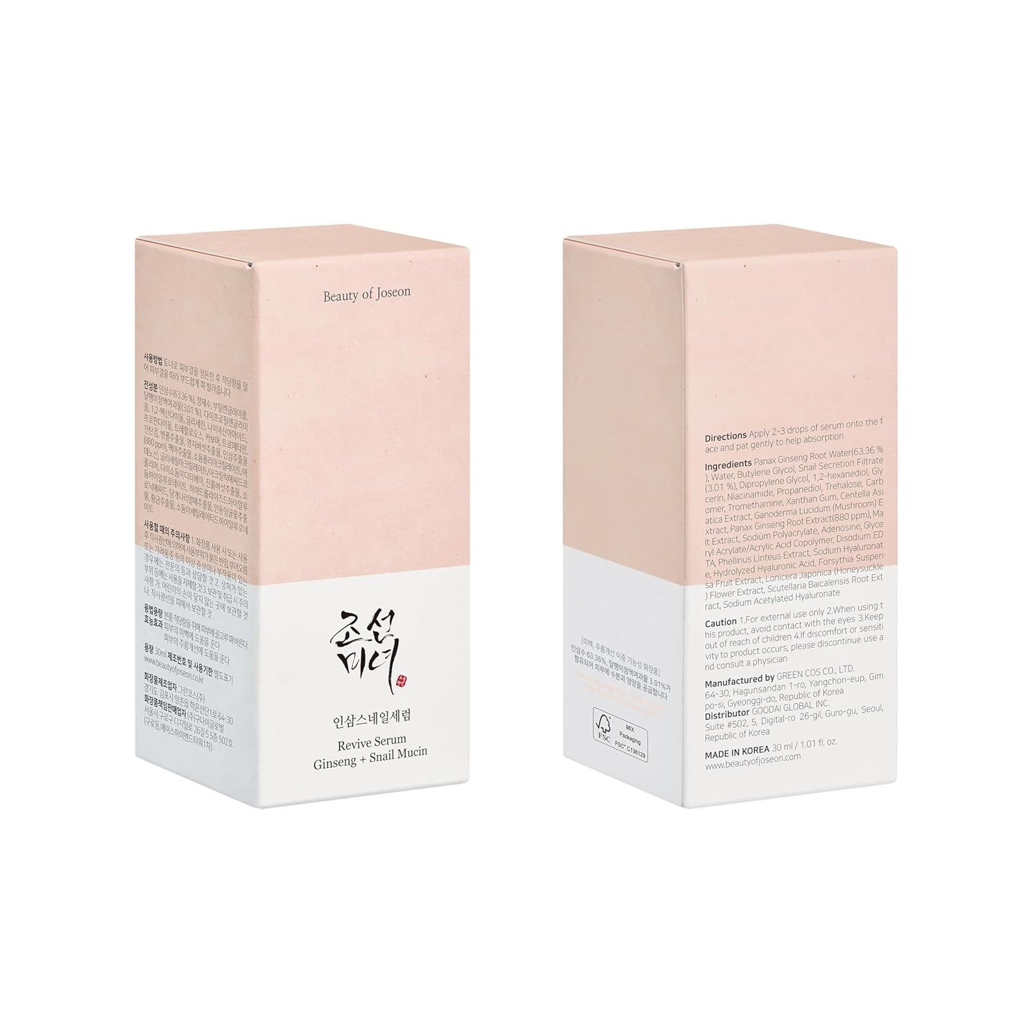 Beauty of Joseon Gesichtsserum Revive Serum – Ginseng + Snail Mucin, 30 ml Ideal für trockene Haut, für ein glattes, strahlendes Hautbild.