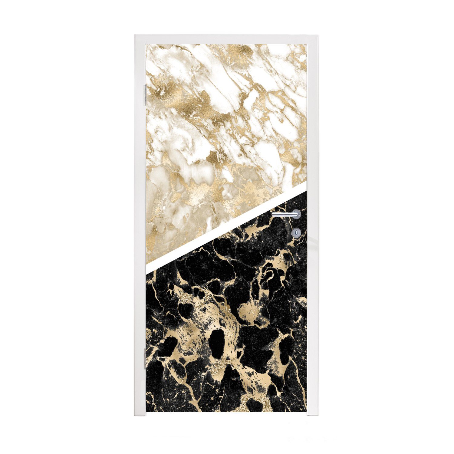 MuchoWow Türtapete Marmor - Schwarz und Gold - Schick, Matt, bedruckt, (1 St), Fototapete für Tür, Türaufkleber, 75x205 cm
