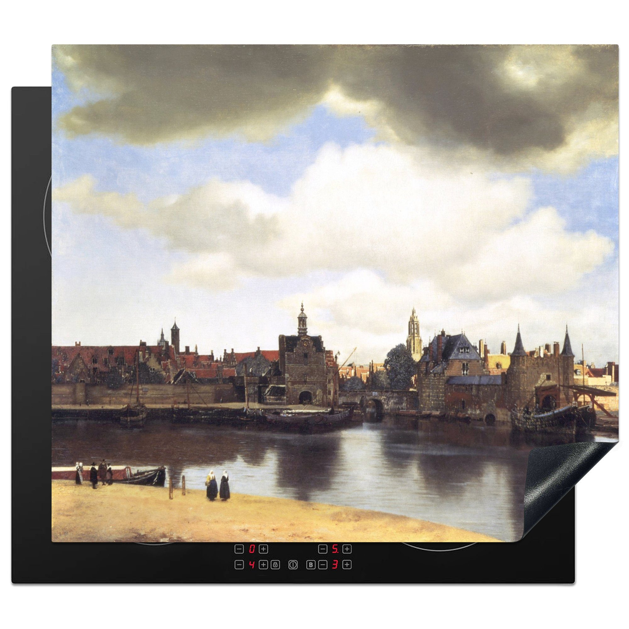 MuchoWow Herdblende-/Abdeckplatte Ansicht von Delft - Johannes Vermeer, Vinyl, (1 tlg), 59x52 cm, Ceranfeldabdeckung für die küche, Induktionsmatte