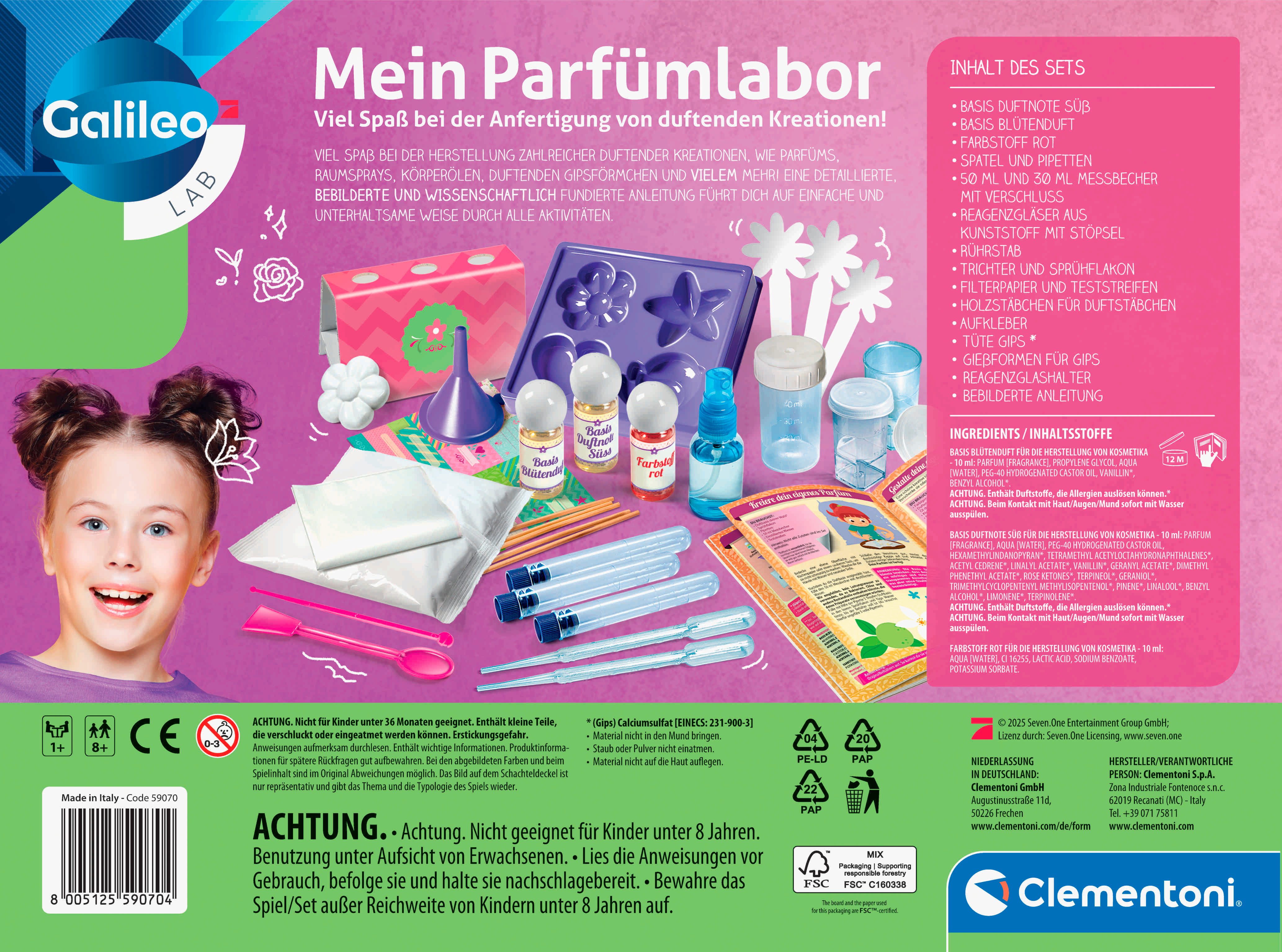 Clementoni® Experimentierkasten Galileo, Mein Parfümlabor, Made in Europe