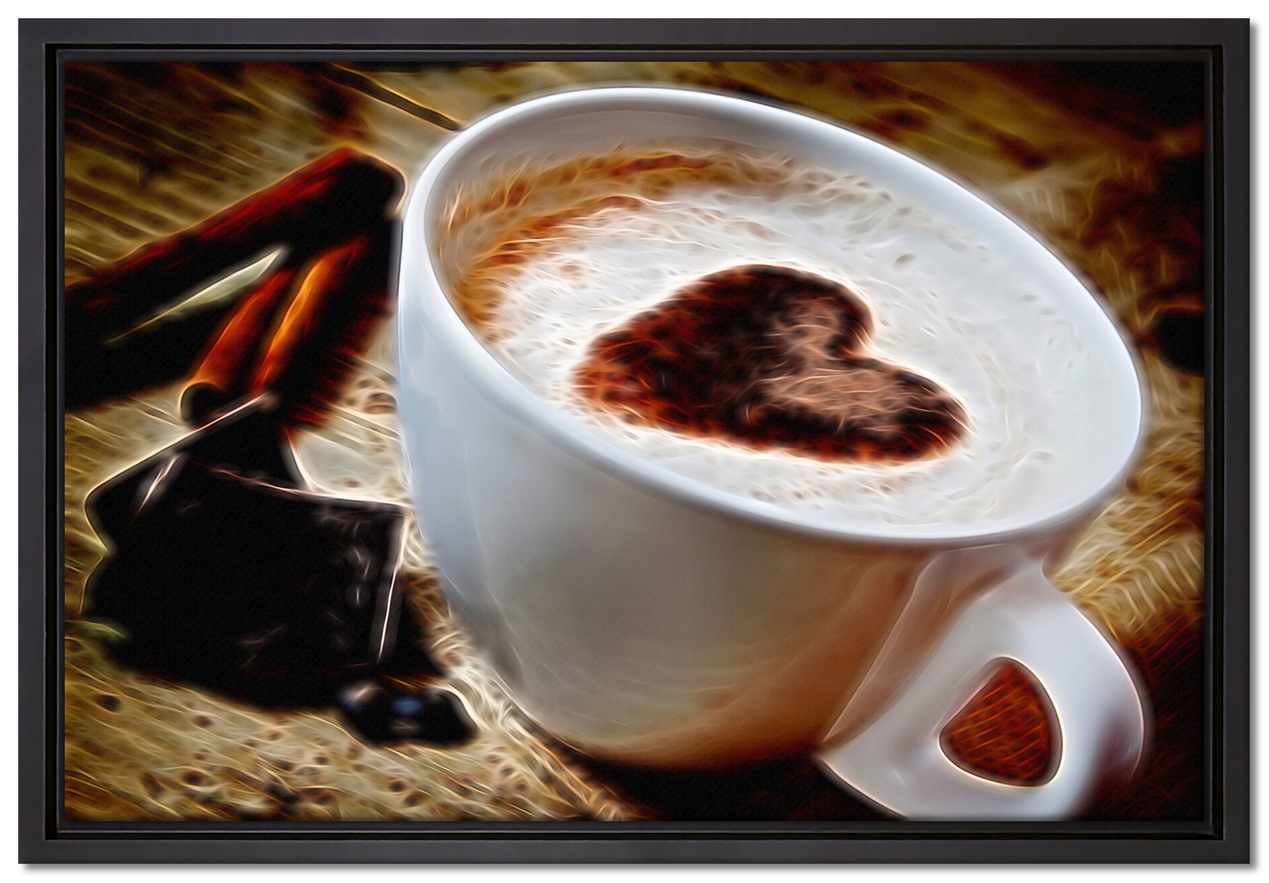 Pixxprint Leinwandbild Kaffeetasse, Wanddekoration (1 St), Leinwandbild fertig bespannt, in einem Schattenfugen-Bilderrahmen gefasst, inkl. Zackenaufhänger