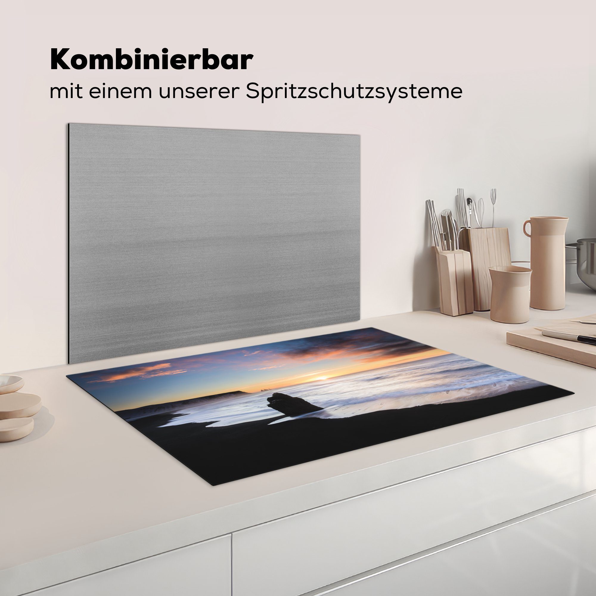 tlg), Herdblende-/Abdeckplatte Ceranfeldabdeckung - - cm, MuchoWow für die (1 Induktionskochfeld Strand 81x52 Farben, küche, Sonne Vinyl, Schutz