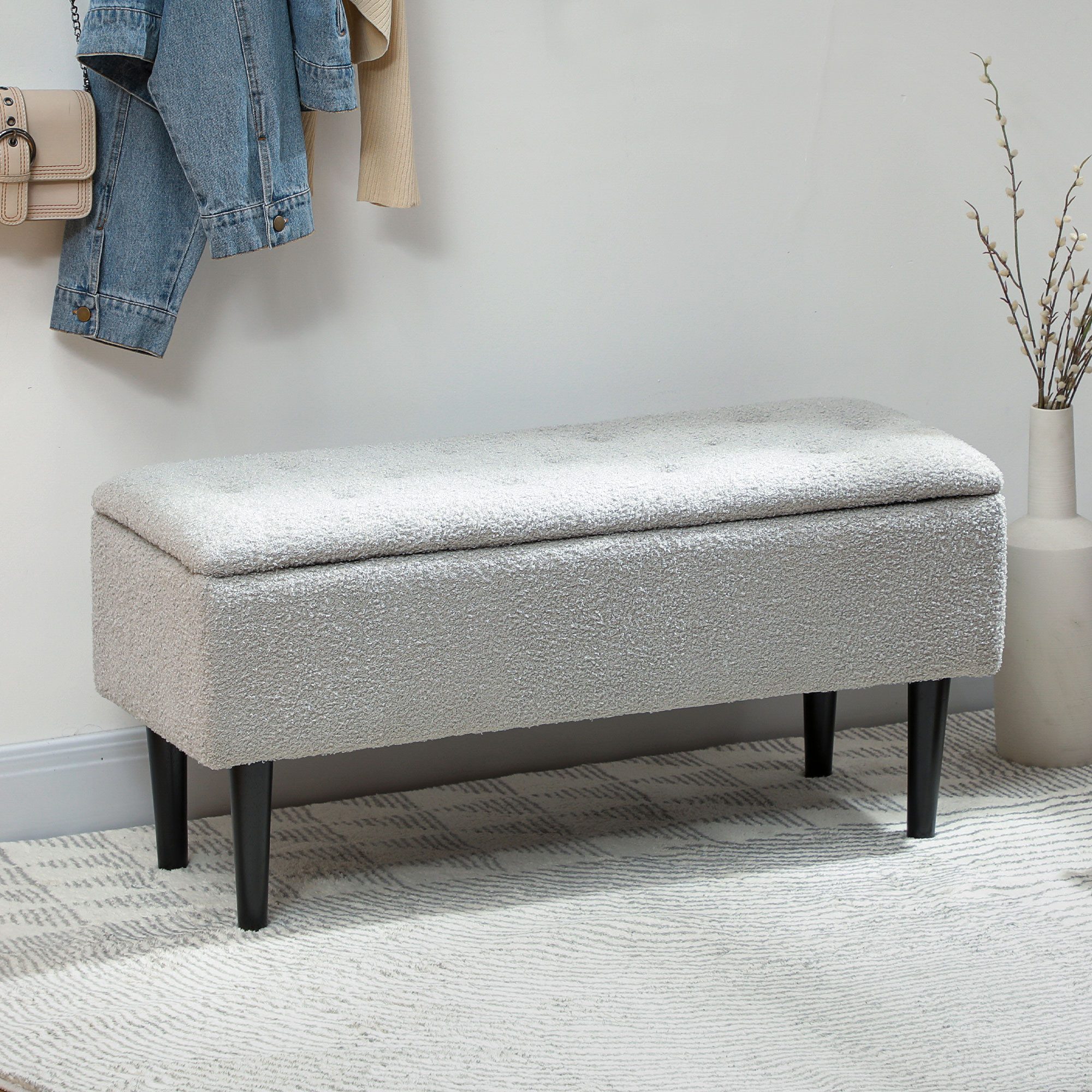 HOMCOM Sitzbank Sitztruhe mit Holzbeine, Truhenbank mit Stauraum, 95x38x45cm grau (Polsterbank, 1-St., Bettbank), für Wohnzimmer, Grau