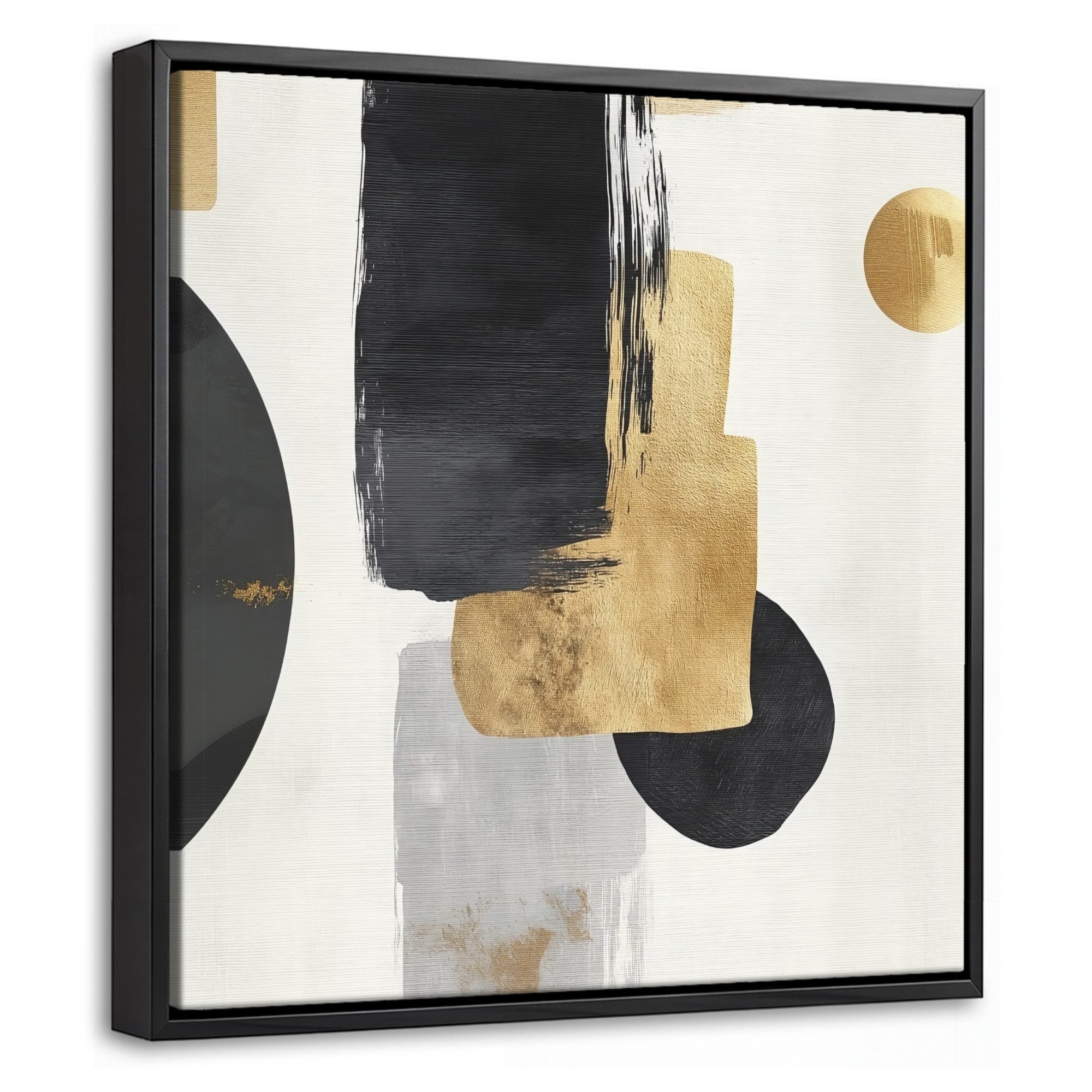 OneMillionCanvasses® Leinwandbild mit Rahmen - Gold - Rechtecke - Kreise - Abstrakt, Fotodruck (1 St), Leinwand Bilder Klein, Wand Dekoration Aesthetic 20x20cm