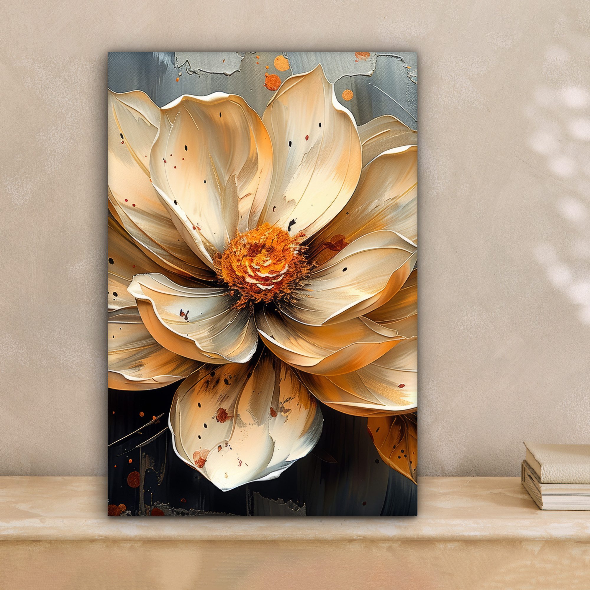 OneMillionCanvasses® Leinwandbild Blumen - Gold - Kunst - Schwarz - Modern, günstig online kaufen