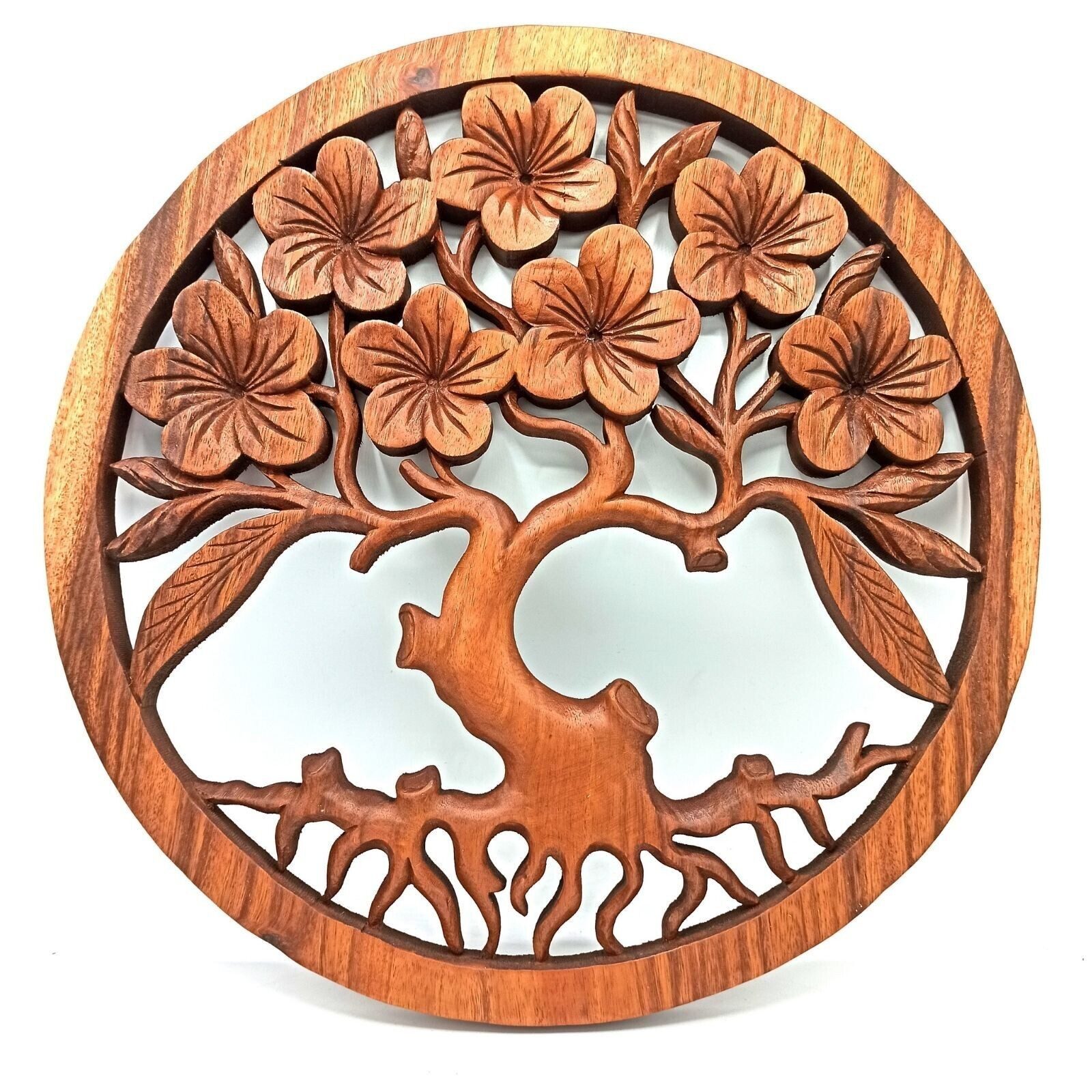 Wanddekoobjekt Lebensbaum Frangipani Holzpaneel 3D Wandbild Baum des Lebens 40cm