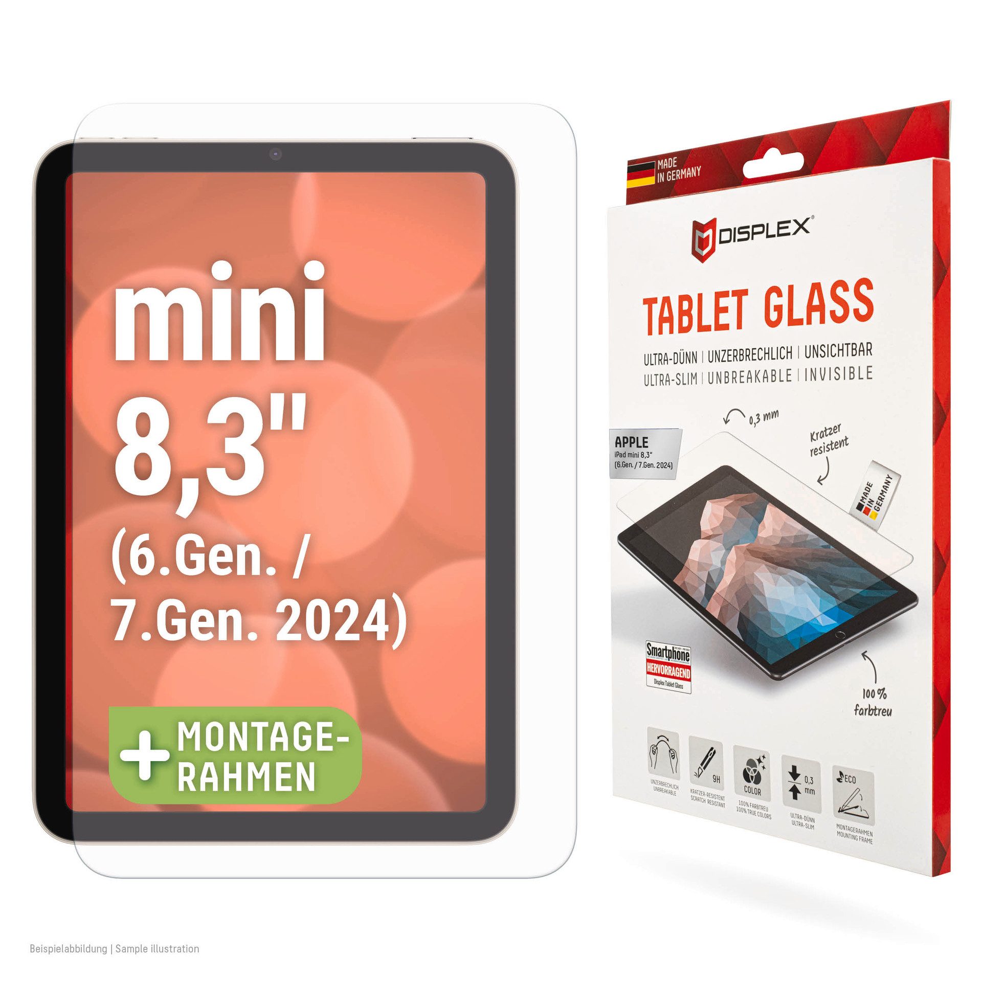 Displex Displayschutzglas Tablet Glass für Apple iPad mini 8,3 (6. Gen), Apple iPad mini 8,3 (7. Gen), Displayschutzfolie, Schutzfolie, Bildschirmschutz, kratz- & stoßfest