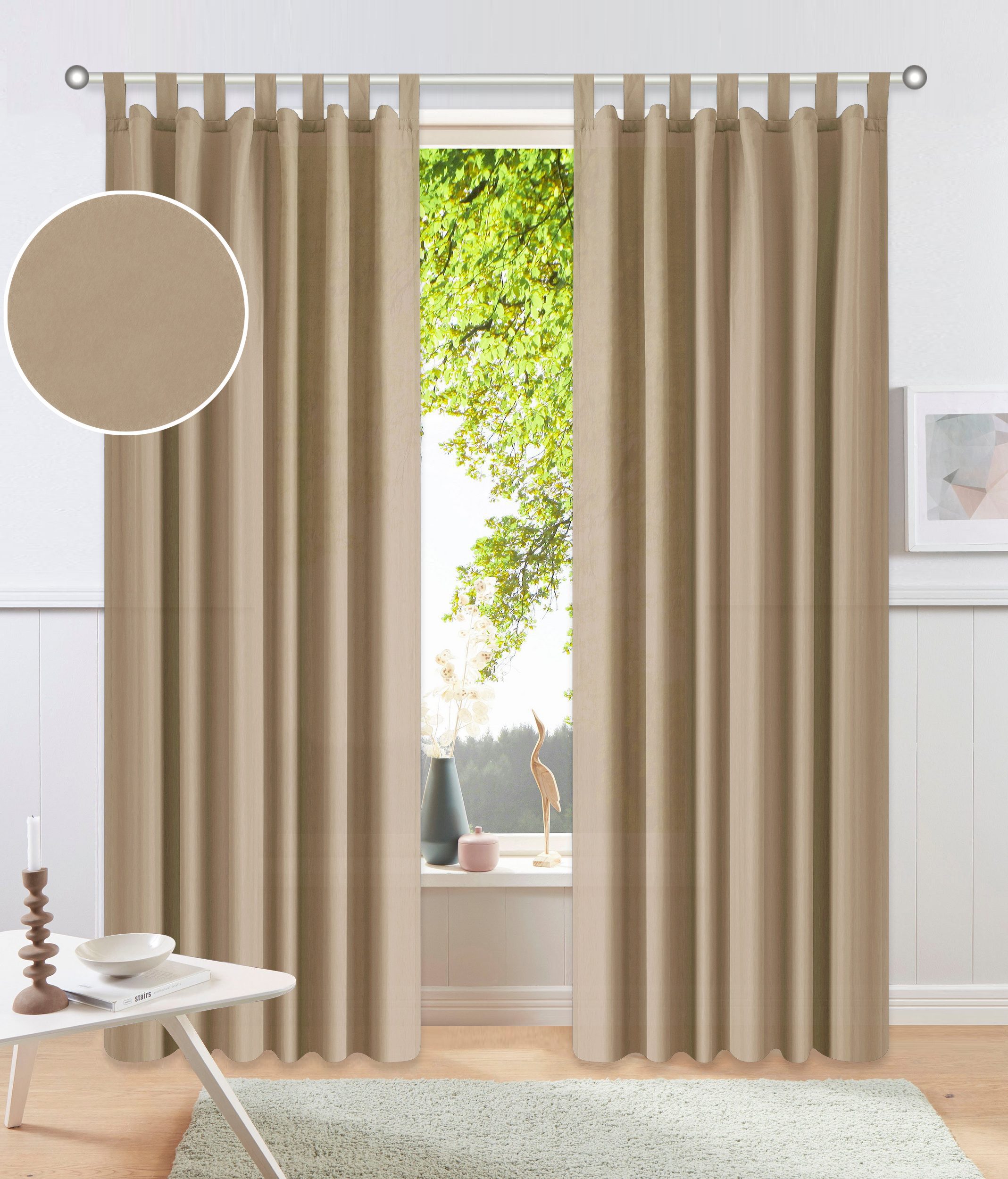 OTTO home Vorhang Raja (2 St), Schlaufen, blickdicht, Polyester, 2er-Set, Bestseller, einfarbig, modern, pflegeleichte Mikrofaser