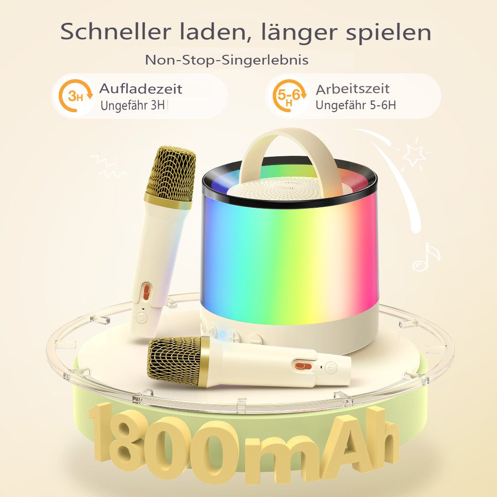 BLiTZWOLF 10W Mini Kinder Bluetooth-Lautsprecher Karaoke-Maschine (mit 2 kabellosen Mikrofonen mit LED-Lichteffekten)