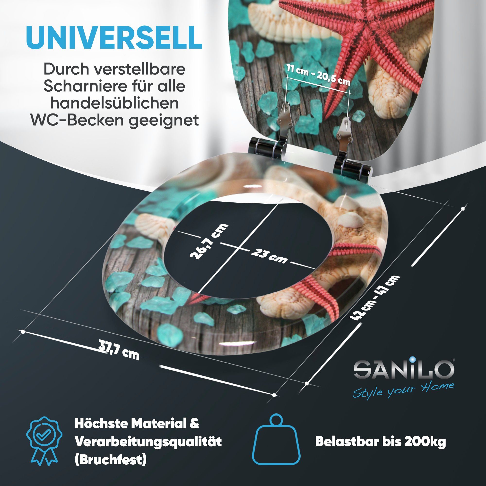 Sanilo WC-Sitz Bath Salts mit Absenkautomatik, Toilettendeckel direkt vom Hersteller, hochwertig & modern mit Motiv, universell, leichte Montage – Bild 4 von 5