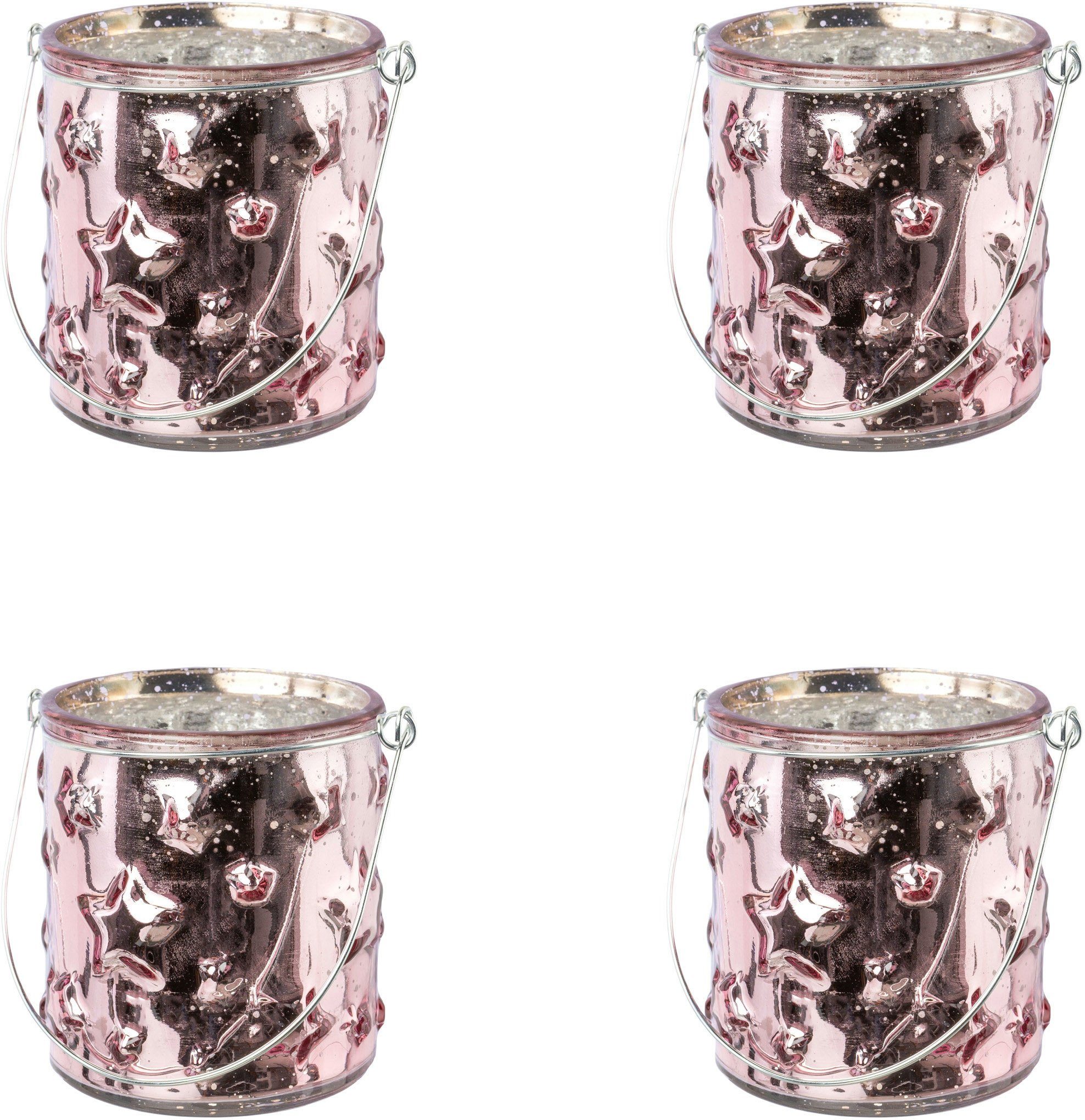 Markt Creativ deco Windlicht Weihnachtsdeko rosa Glas Stern-Struktur St), mit (4