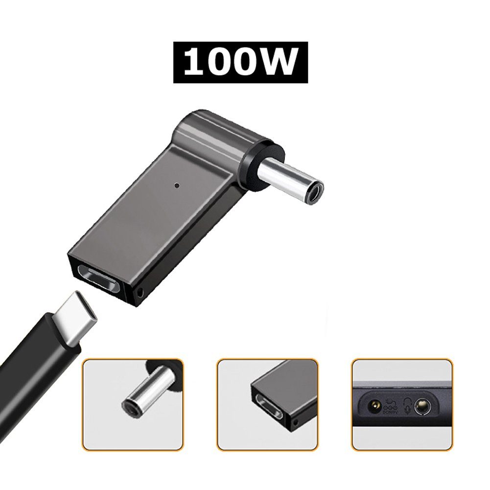 Bolwins D01 USB Typ-C zu DC mit PD Kabel Adapter für DELL Stecker 4,5*3,0mm Computer-Adapter DC 4,5 × 3,0 mm Stecker zu USB-C Typ-C Buchse, 0 cm, 100W Power Delivery, integrierter PD-Emulator, für Dell-Laptops