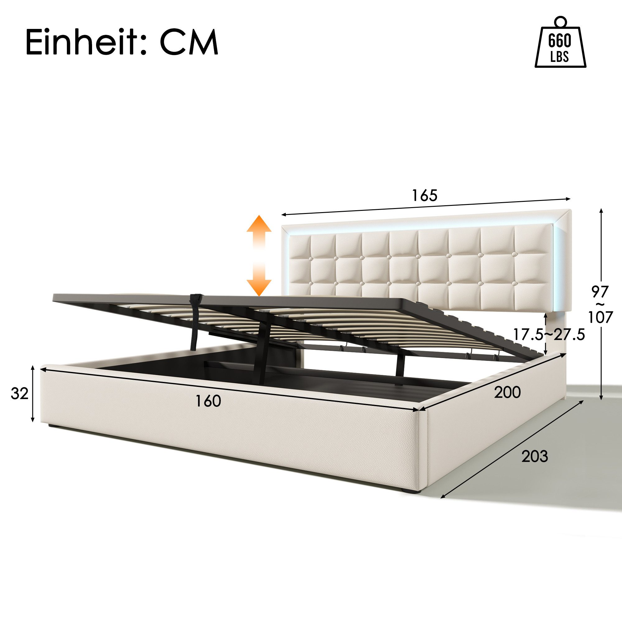 Flieks Stauraumbett (1-tlg), LED-Beleuchtung Kunstleder Doppelbett günstig online kaufen