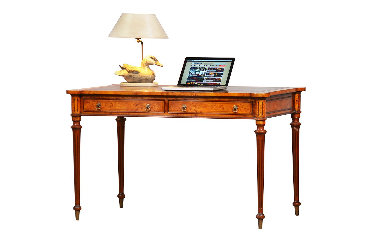 Kai Wiechmann Schreibtisch Bürotisch Eibe-Wurzelholz 126 cm, englischer Writing Table, stilvoller Arbeitstisch mit zwei Schubladen, handgefertigt | Schreibtische