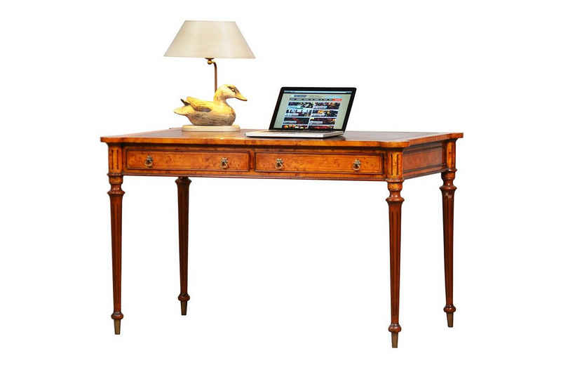 Kai Wiechmann Schreibtisch Bürotisch Eibe-Wurzelholz 126 cm, englischer Writing Table, stilvoller Arbeitstisch mit zwei Schubladen, handgefertigt