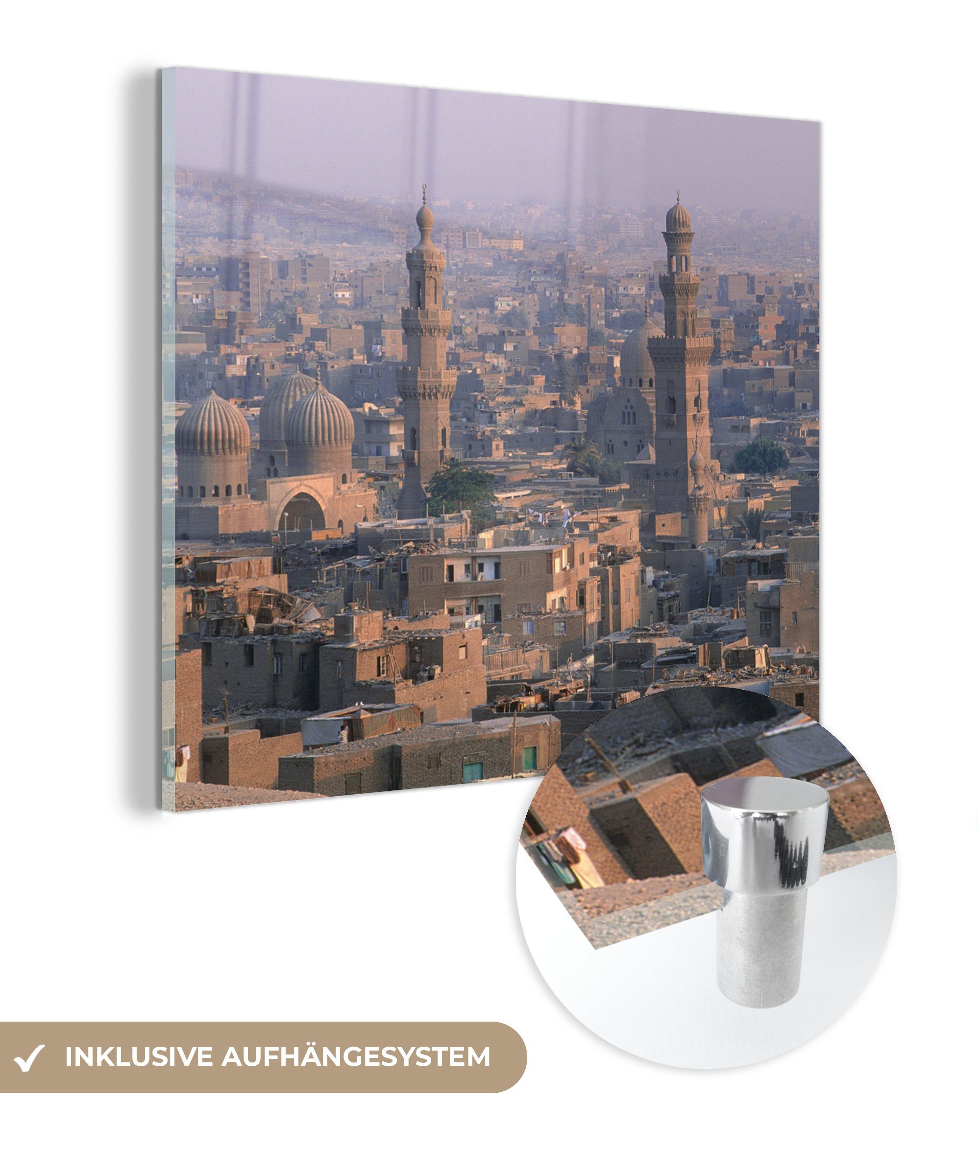 St), Foto über - - (1 Nebliger Glas Himmel Kairo auf - auf Wanddekoration Glasbilder Glas MuchoWow Wandbild Bilder - Acrylglasbild Ägypten,
