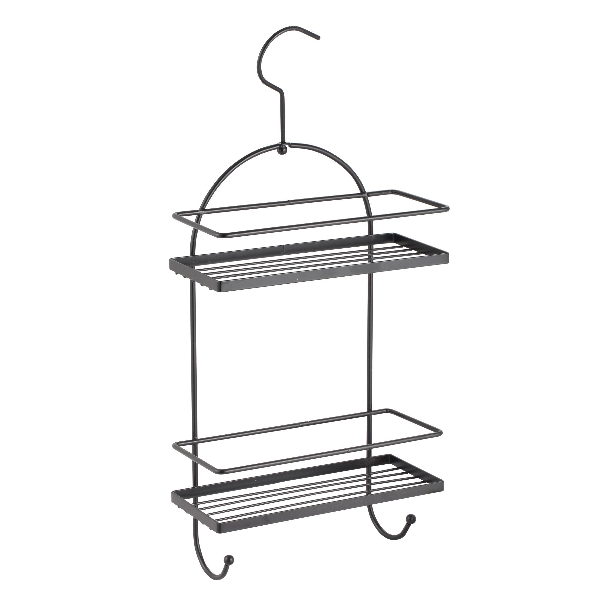 MSV Duschregal Duschablage Badregal, zum Einhängen, keine Montage, flexibel positionierbar, 2 Ablagekörbe und 2 Hängehaken, pulverbeschichteter Stahl, schwarz-matt, 23 x 10,8 x 49,5 cm