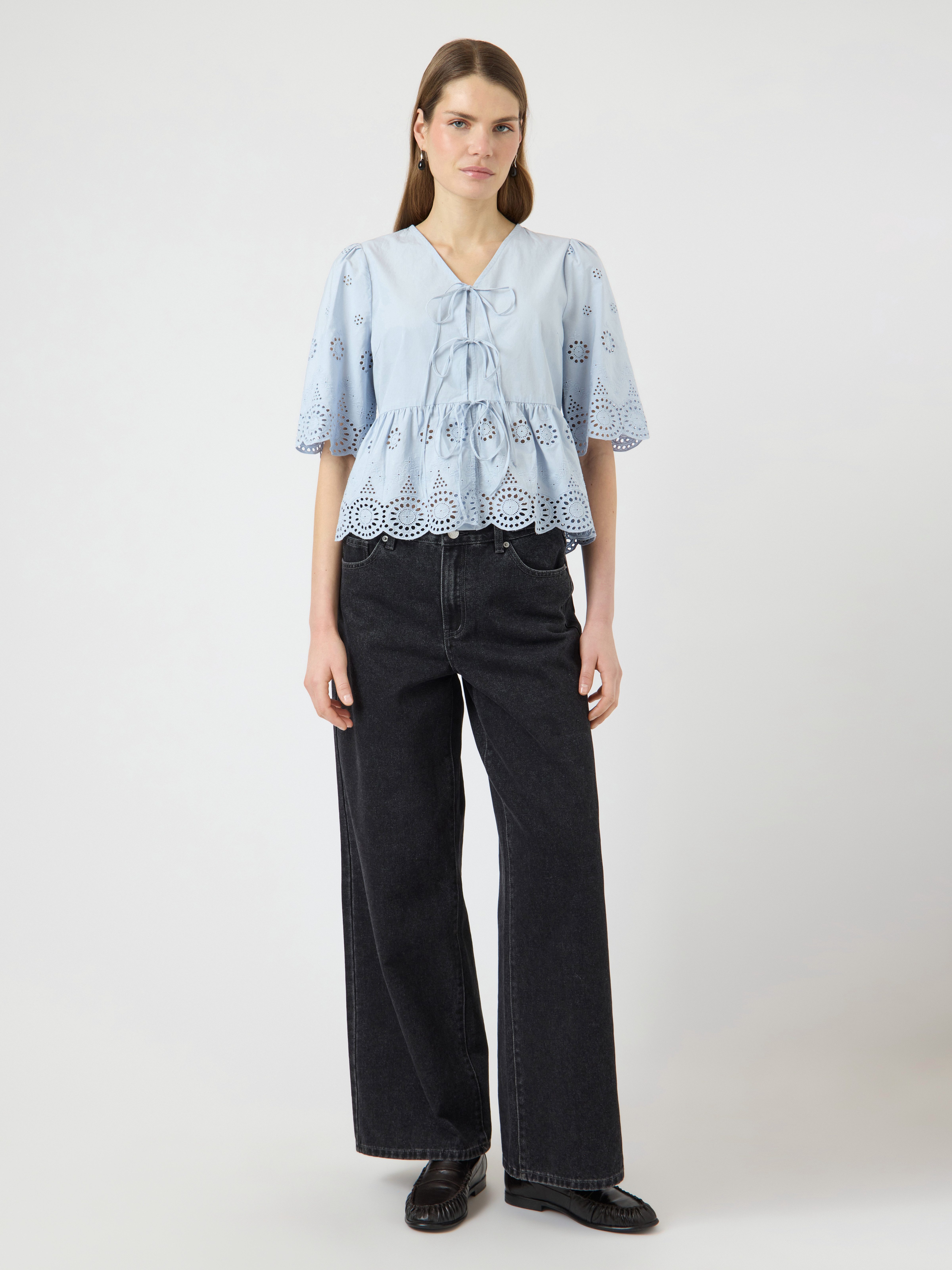 Y.A.S Spitzenbluse YASCORNELIA 2/4 TIE TOP S. NOOS Baumwolle, regular fit – Bild 3 von 5